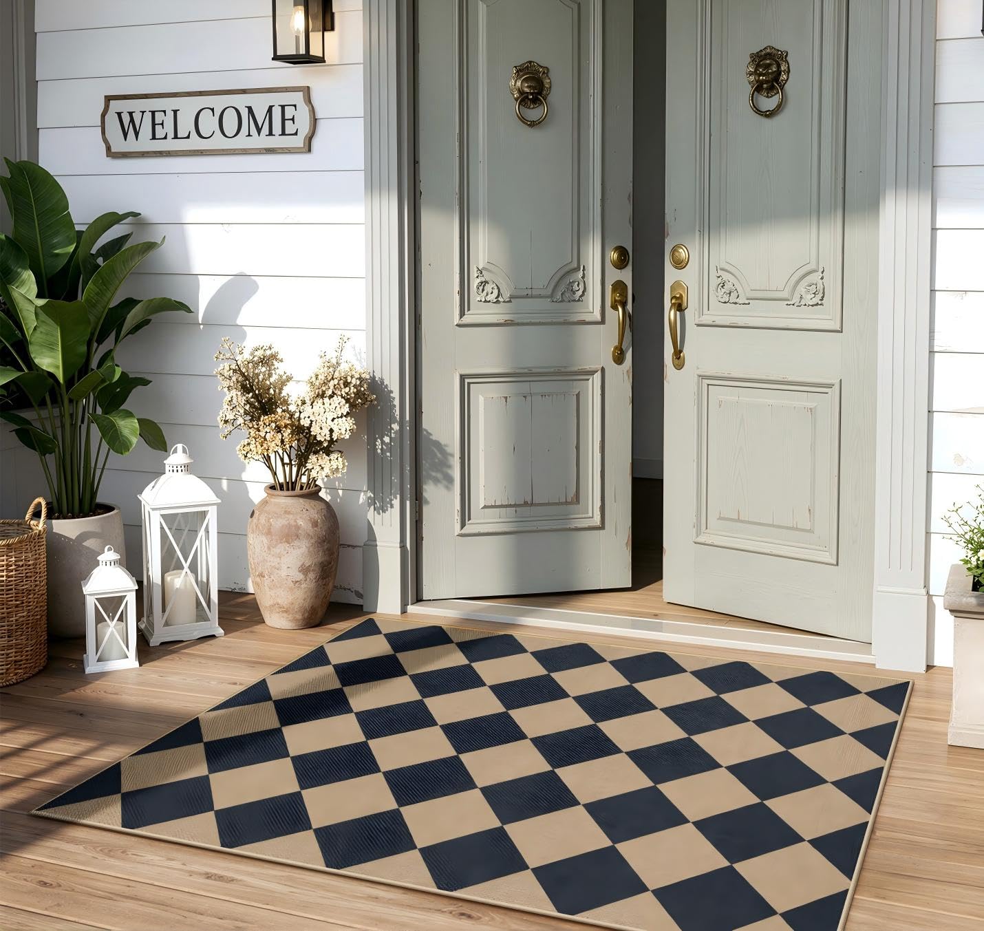 Lahome Colette Checkered Easy Jute Runner Rug, 2x8 Hallway Kitchen Runner Rug Non Slip Washable Outdoor Carpet for Entryway Indoor, Checkerboard Black Indoor Outdoor Carpet for Hallway 8ft Entry