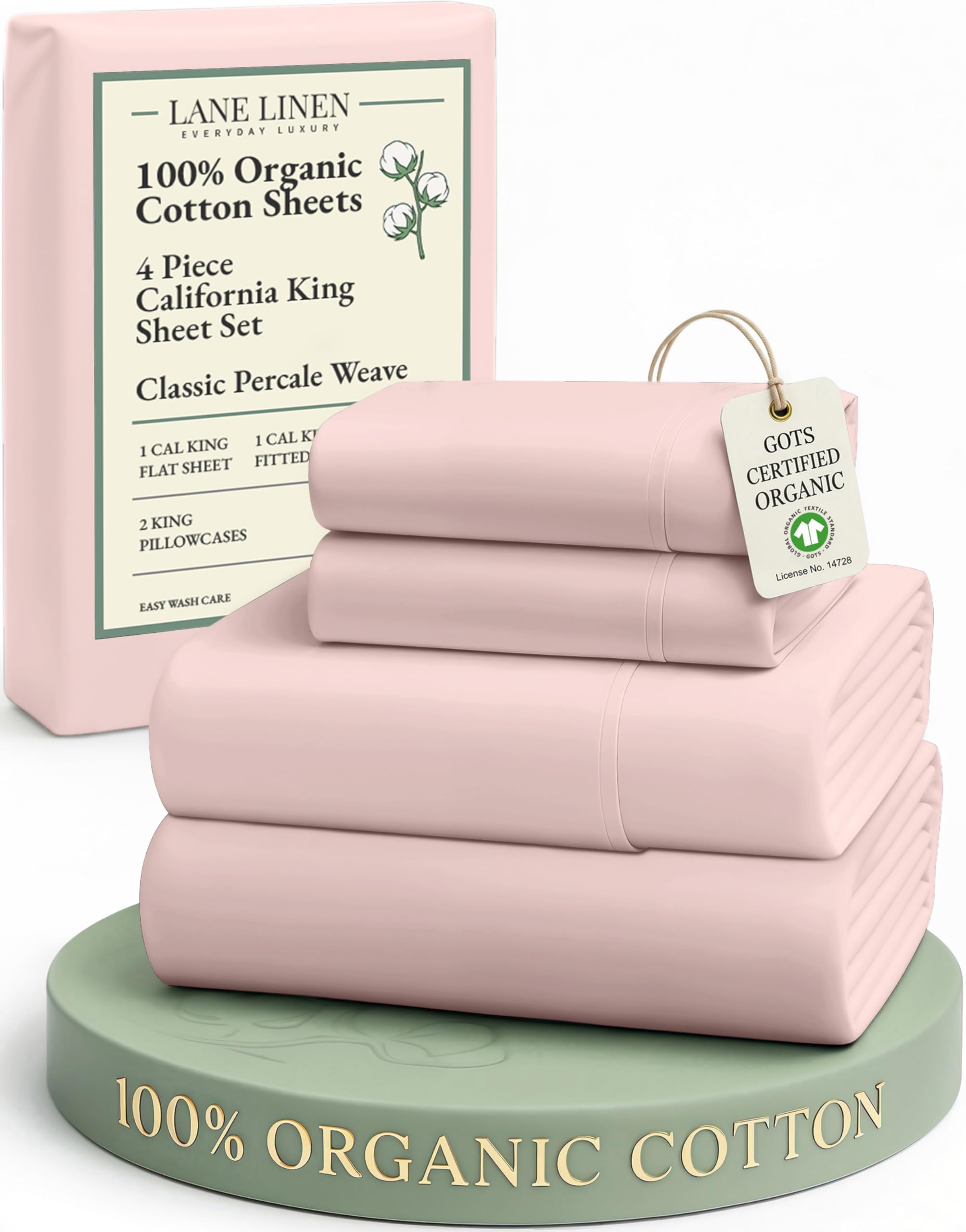 LANE LINEN Eco Friendly 100% Organic Cotton Twin Sheet Set, Hotel Quality Premium Bedding Sheets & Pillowcases Set Twin Size, Soft & Comfy Percale Sheets, Machine Wash Bed Sheets- Sepia Rose