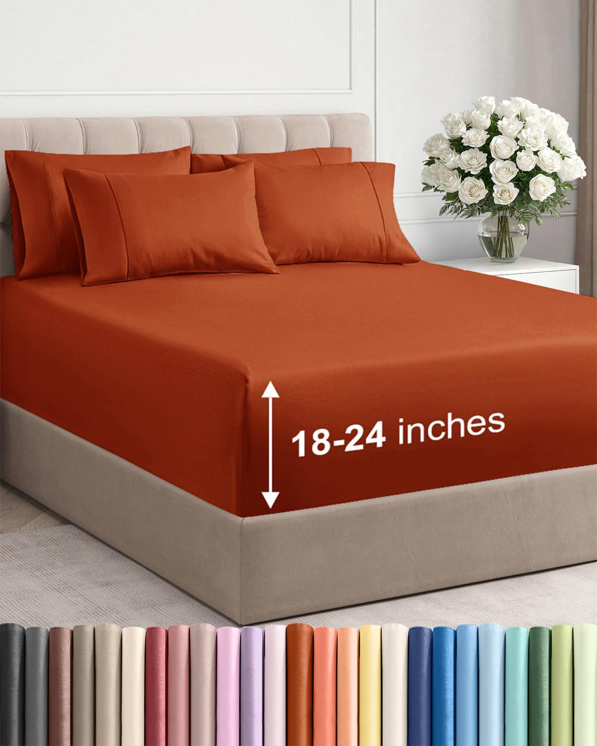 Extra Deep Queen Sheet Set - 6 Piece Breathable and Cooling Sheets - Hotel Luxury Bedding for Women, Men, Kids & Teens - Easy & Secure Fit - Soft, Wrinkle Free and Comfy - Extra Deep Pockets - Coral