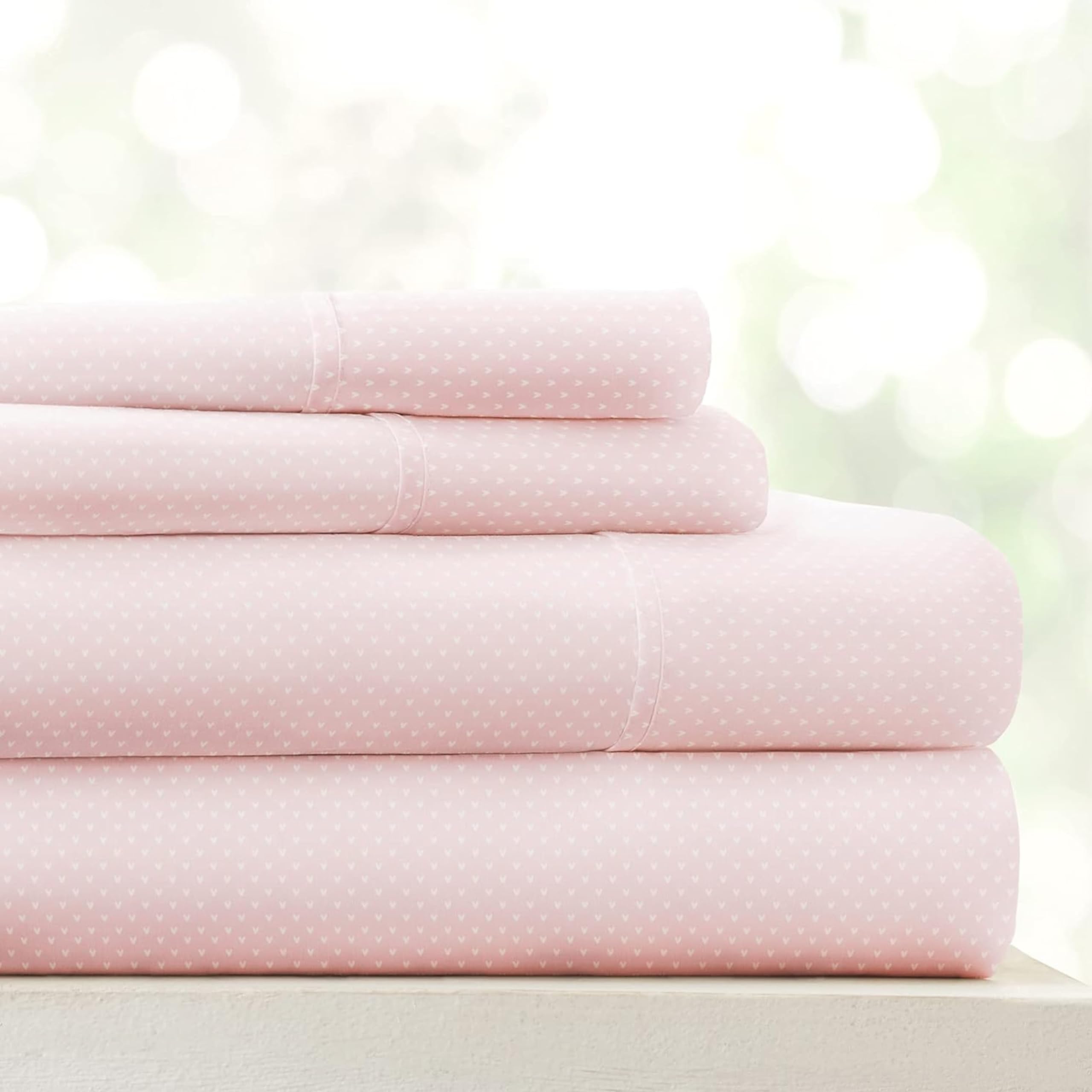 Linen Market 4 Piece Queen Sheet Set - Breathable, Double-Brushed Patterned Cooling Sheets – Oeko-TEX Certified Ultra Soft & Wrinkle-Free 16" Deep-Pocket Queen Sheets - Easy Care Soft Floral Pink