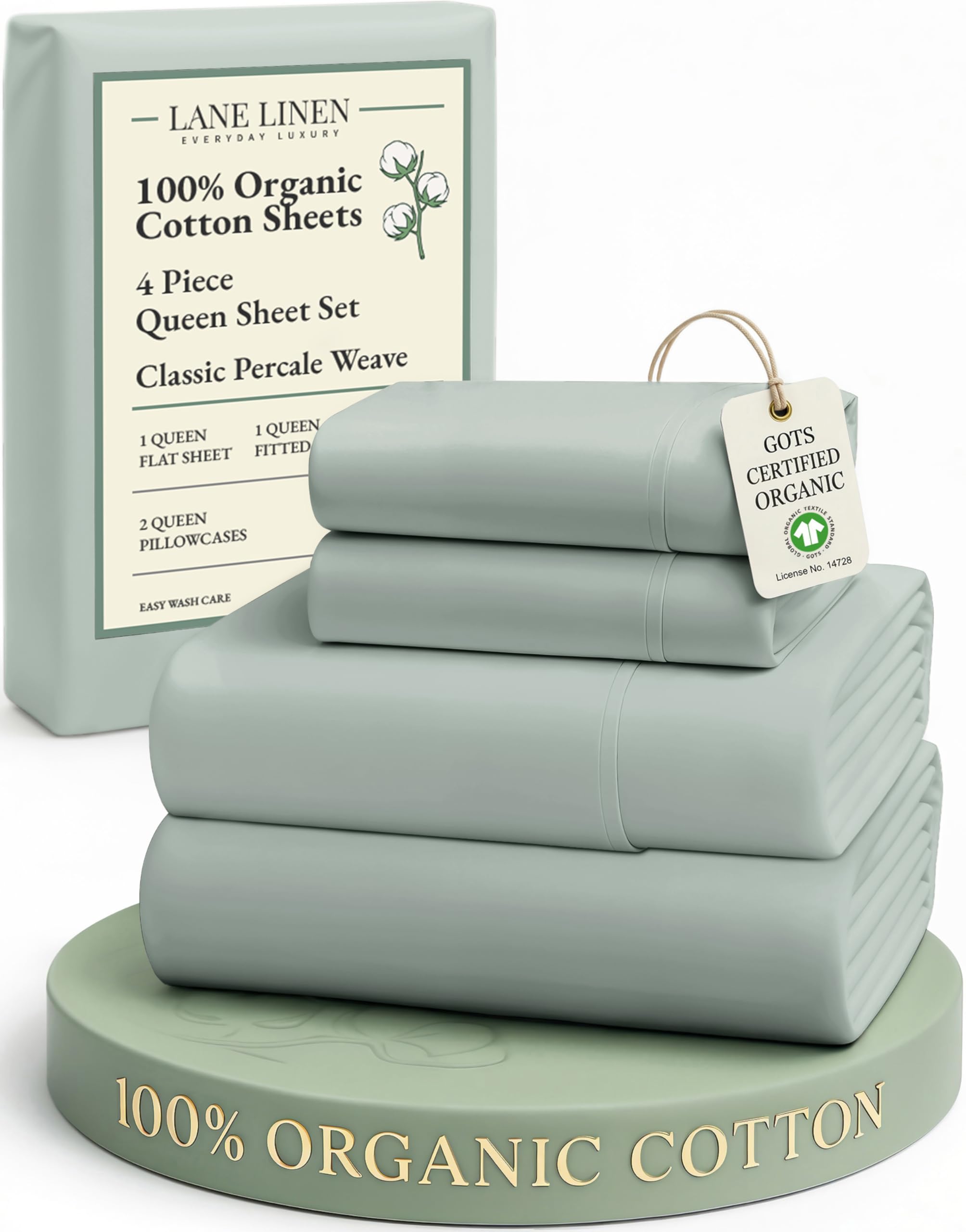 LANE LINEN Eco Friendly 100% Organic Cotton Twin Sheet Set, Hotel Quality Premium Bedding Sheets & Pillowcases Set Twin Size, Soft & Comfy Percale Sheets, Machine Wash Bed Sheets- Sepia Rose