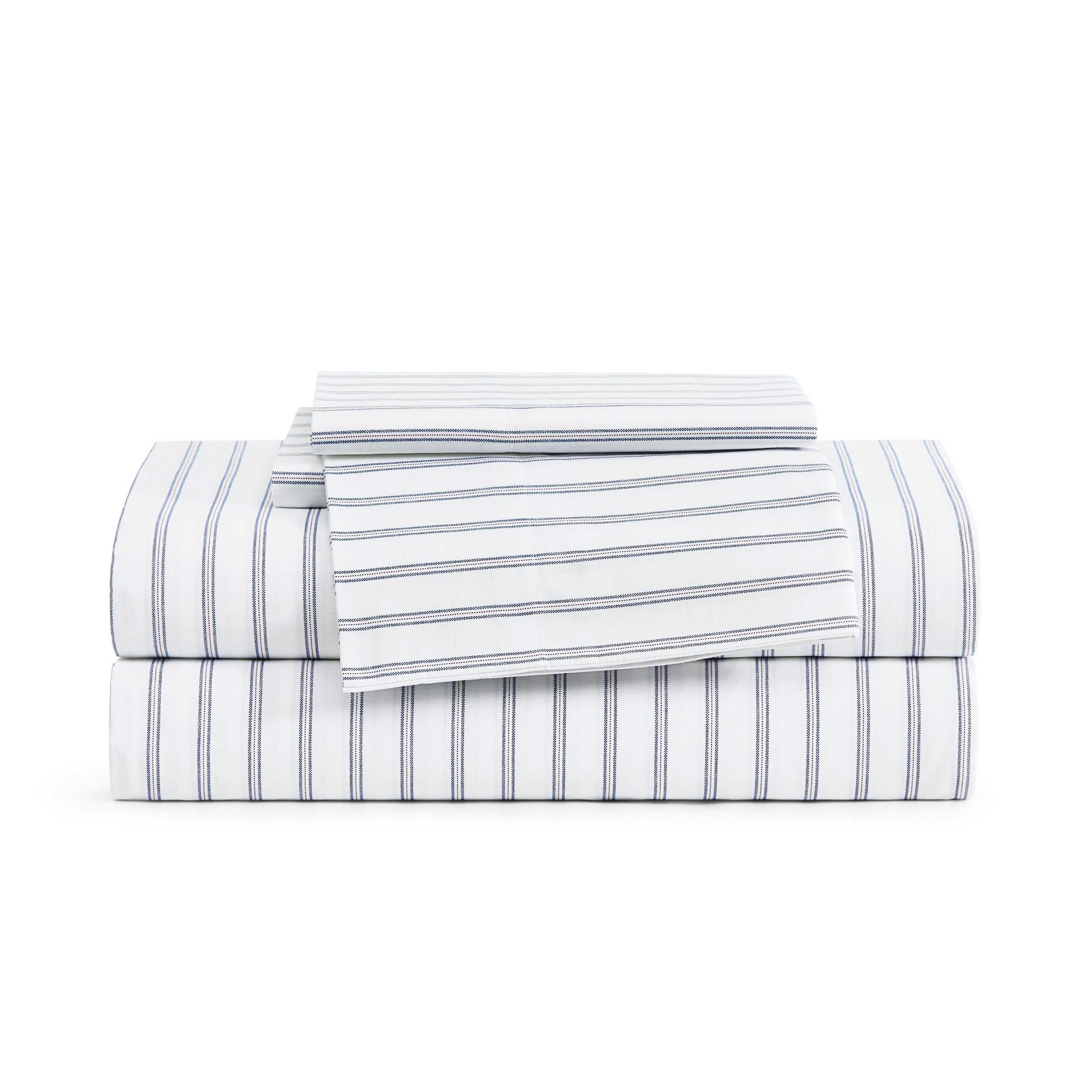 Tommy Hilfiger - Queen Bed Sheets, Crisp & Cool Cotton Percale Bedding with Matching Pillowcases, Lightweight Bed Set, Oeko-Tex Certified (Effortless Stripe Beige)