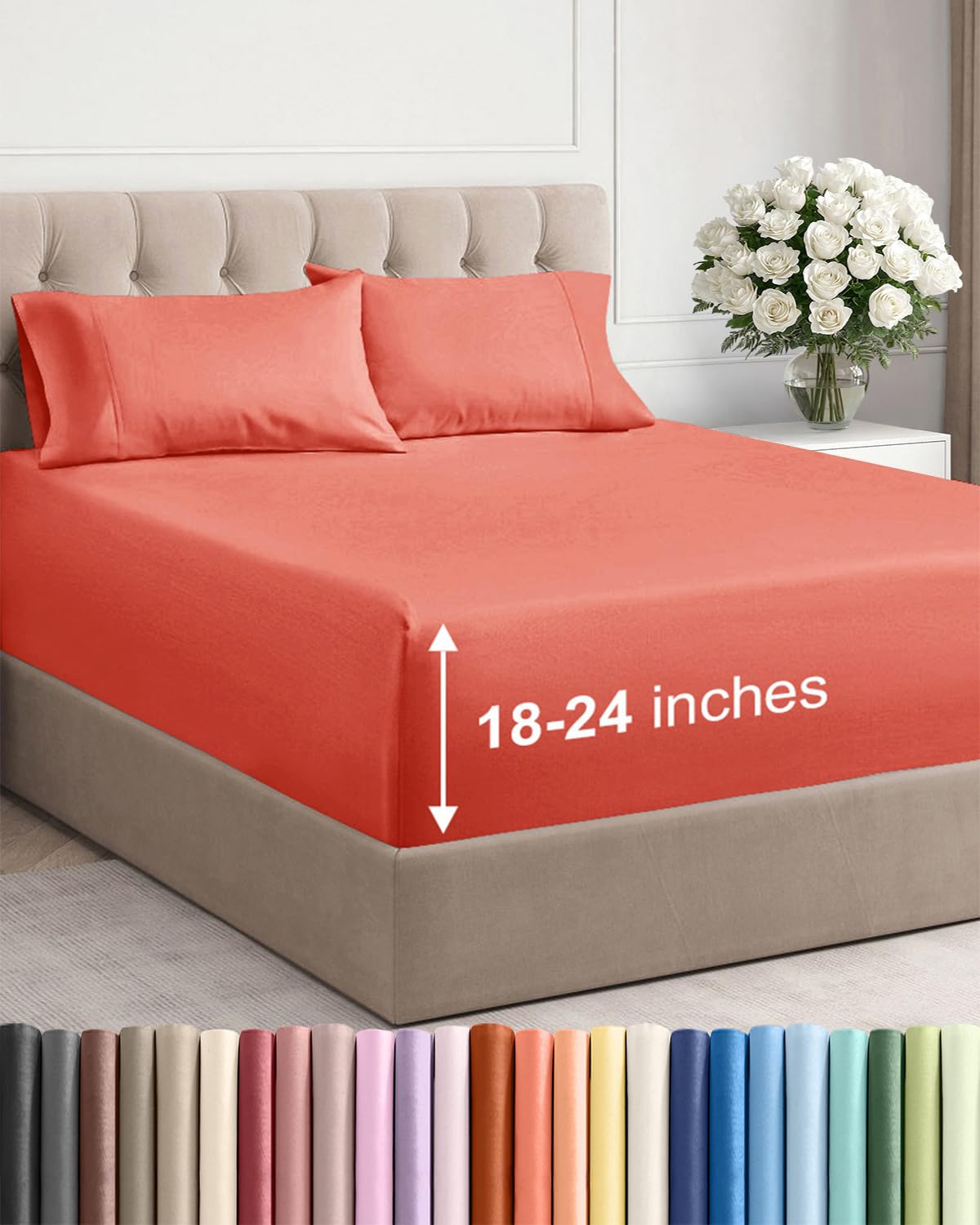Extra Deep Queen Sheet Set - 6 Piece Breathable and Cooling Sheets - Hotel Luxury Bedding for Women, Men, Kids & Teens - Easy & Secure Fit - Soft, Wrinkle Free and Comfy - Extra Deep Pockets - Coral