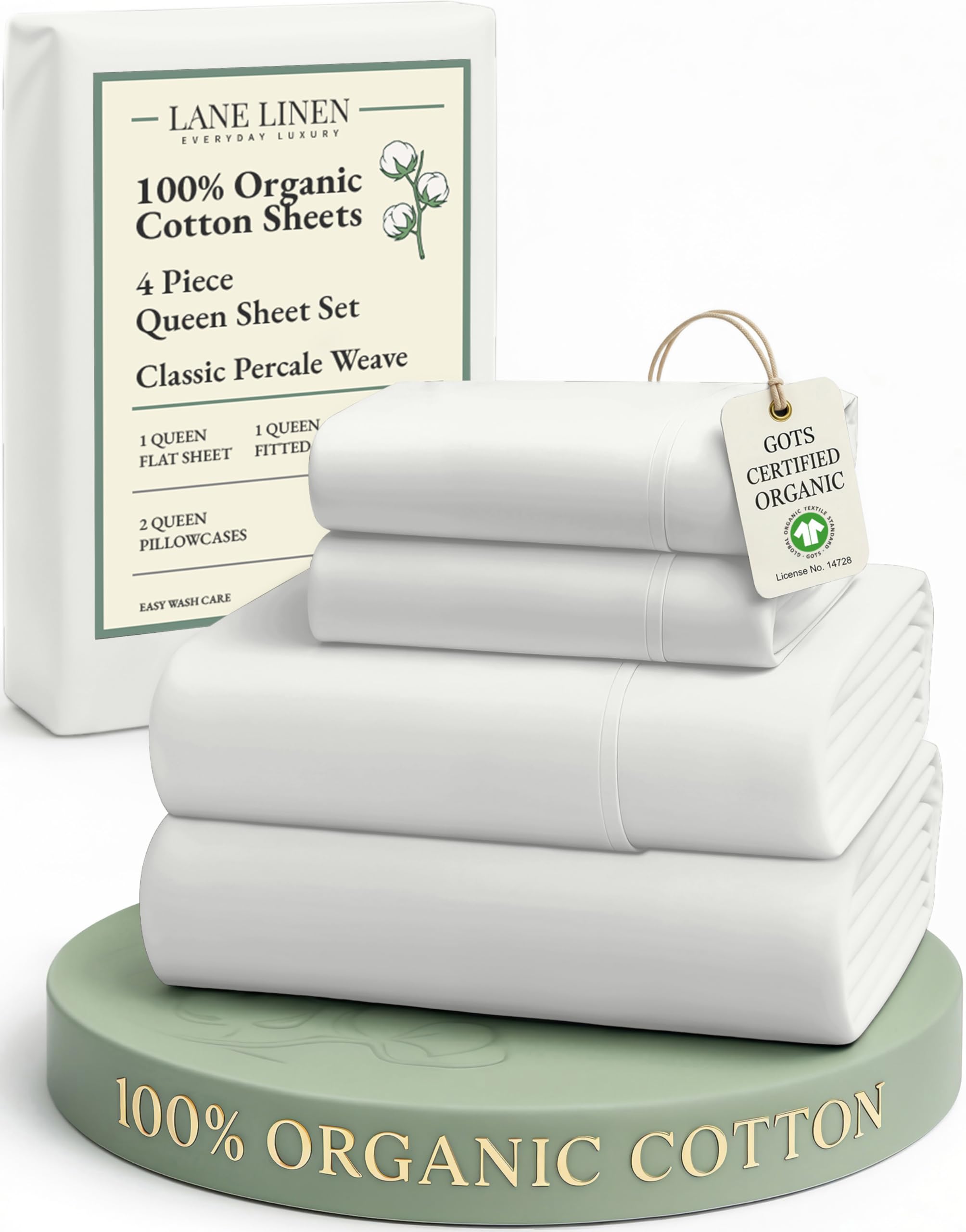 LANE LINEN 100% Organic Cotton Eco Friendly Sustainably Produced Queen Sheets Set, Low Pill Fade Resistant Machine Wash Fully Elasticized Cotton Bedding Queen Set- French Blue