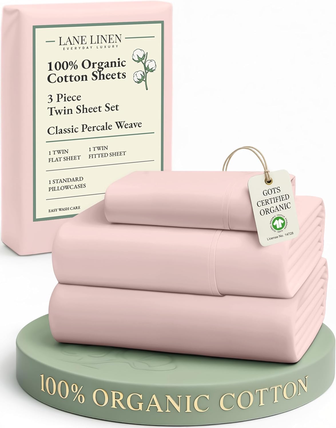 LANE LINEN Eco Friendly 100% Organic Cotton Twin Sheet Set, Hotel Quality Premium Bedding Sheets & Pillowcases Set Twin Size, Soft & Comfy Percale Sheets, Machine Wash Bed Sheets- Sepia Rose