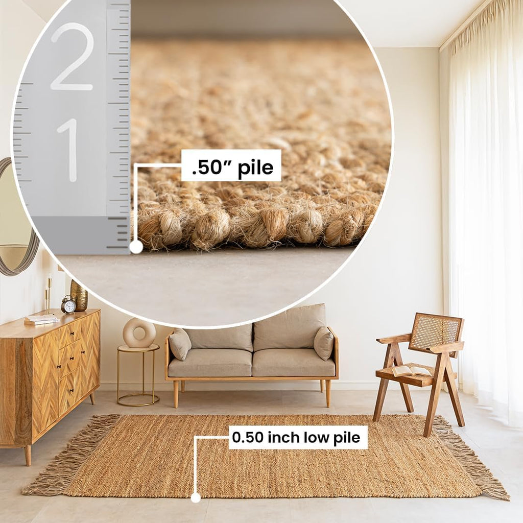 HOMEMONDE Braided Chunky Jute Runner Rug 2'x6' with Tassels - Natural Handwoven Rustic Vintage Farmhouse Style Rug, Ideal for High Traffic Areas - Entryway, Kitchen, Living Room, Bedroom and Hallway