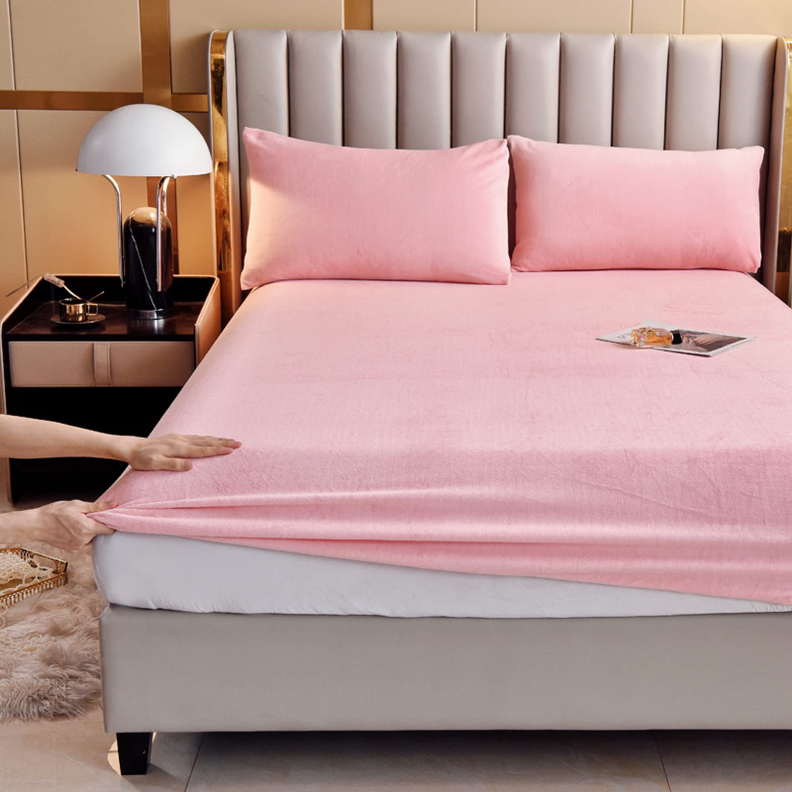 Velvet Fitted Sheet Full Size,Fleece Plush Bed Sheet Mattress Protector Cover with 15'' Deep Pocket Warm Fuzzy Bottom Sheet (Not Include Pillowcases)
