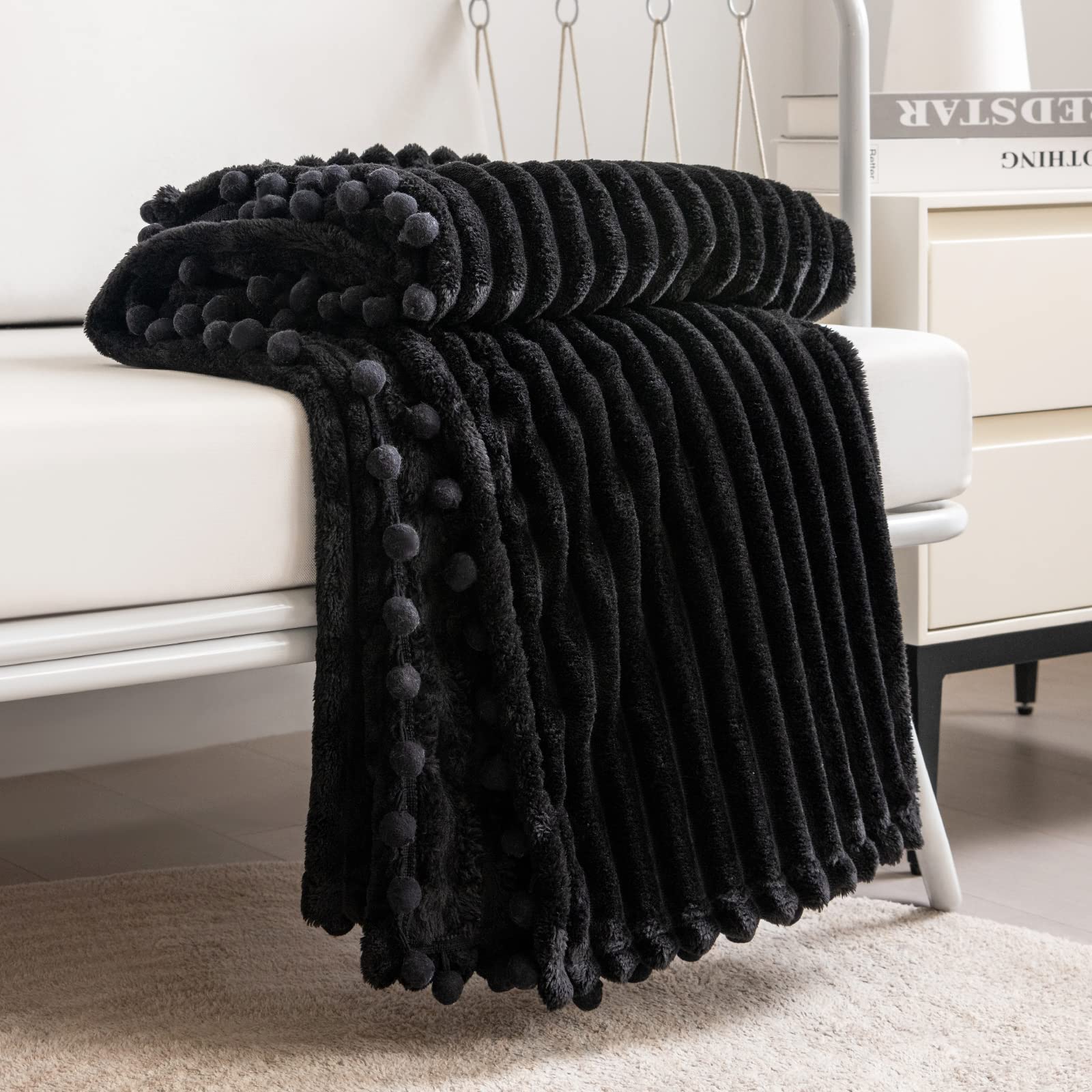 DISSA Fleece Blanket Twin Size – 60x80, Coral - Soft, Plush, Fluffy, Fuzzy, Warm, Cozy – Perfect Throw for Couch, Bed, Sofa - with Pompom Fringe - Flannel Blanket