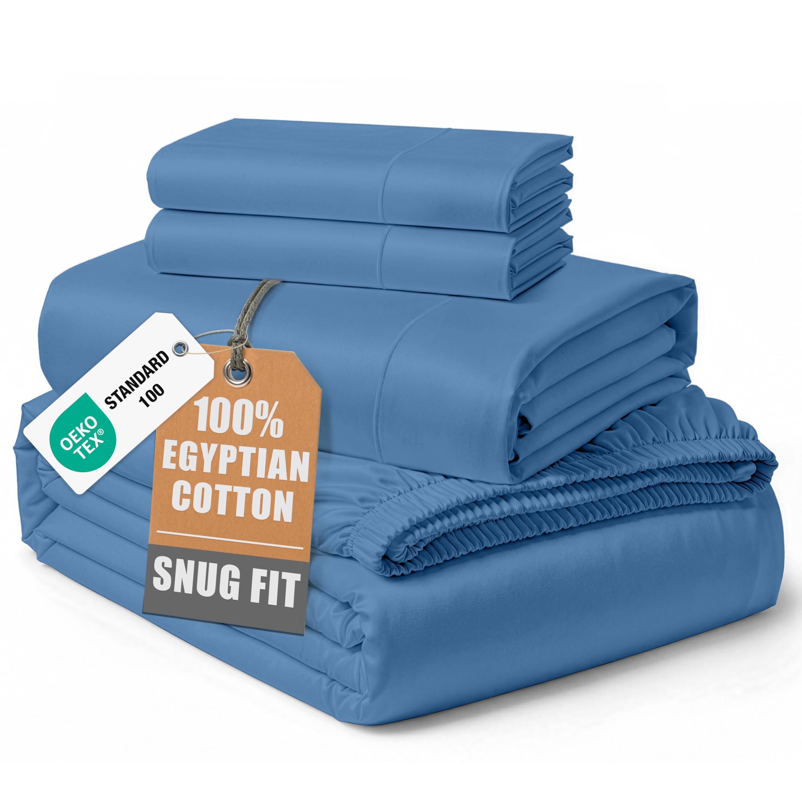 100% Egyptian Cotton Sheets Queen Size - Naturally Cooling & Breathable 4 Piece Silky Sateen Weave Queen Sheet Set, Ultra-Soft & Durable Hotel Luxury Sheets with 15" Snug Fit Deep Pockets - White
