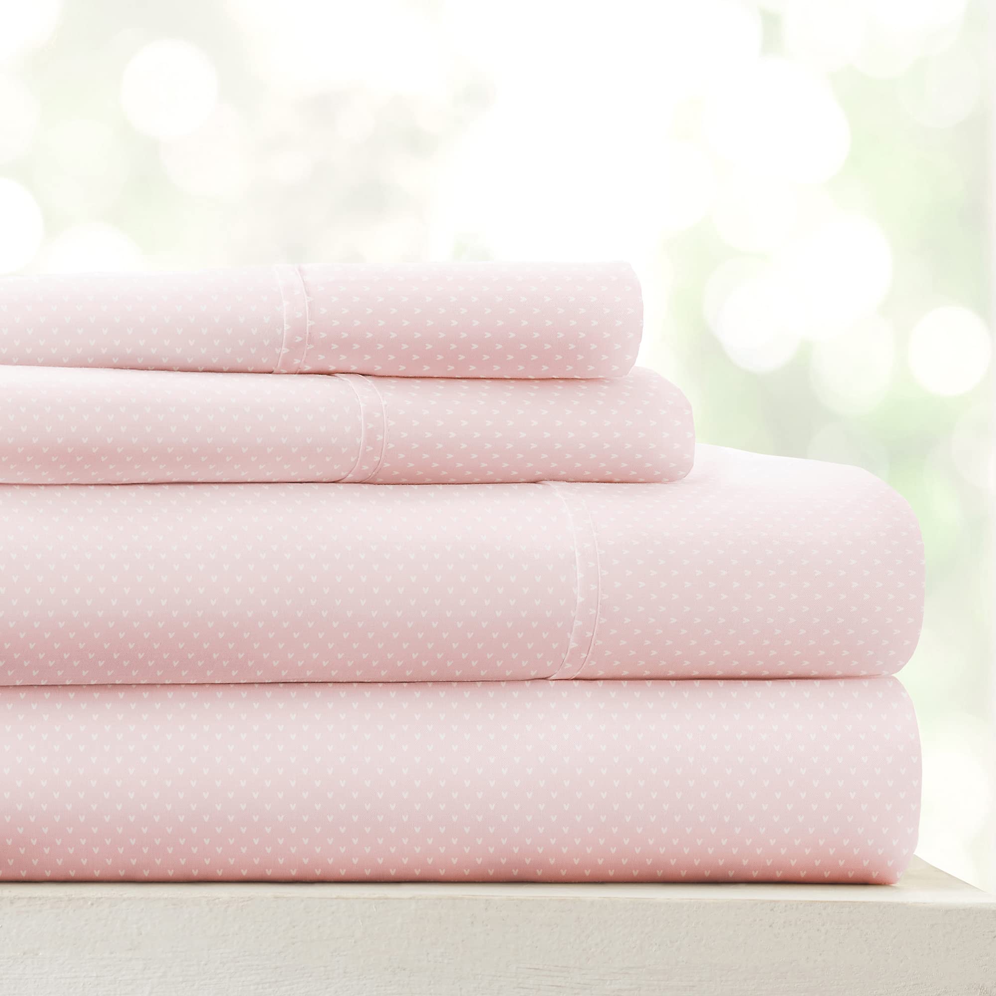 Linen Market 4 Piece Queen Sheet Set - Breathable, Double-Brushed Patterned Cooling Sheets – Oeko-TEX Certified Ultra Soft & Wrinkle-Free 16" Deep-Pocket Queen Sheets - Easy Care Soft Floral Pink