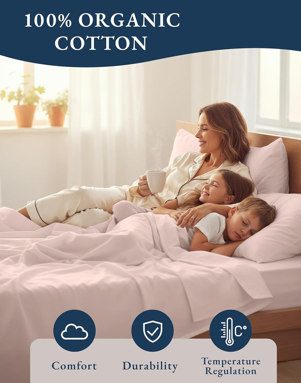 LANE LINEN Eco Friendly 100% Organic Cotton Twin Sheet Set, Hotel Quality Premium Bedding Sheets & Pillowcases Set Twin Size, Soft & Comfy Percale Sheets, Machine Wash Bed Sheets- Sepia Rose