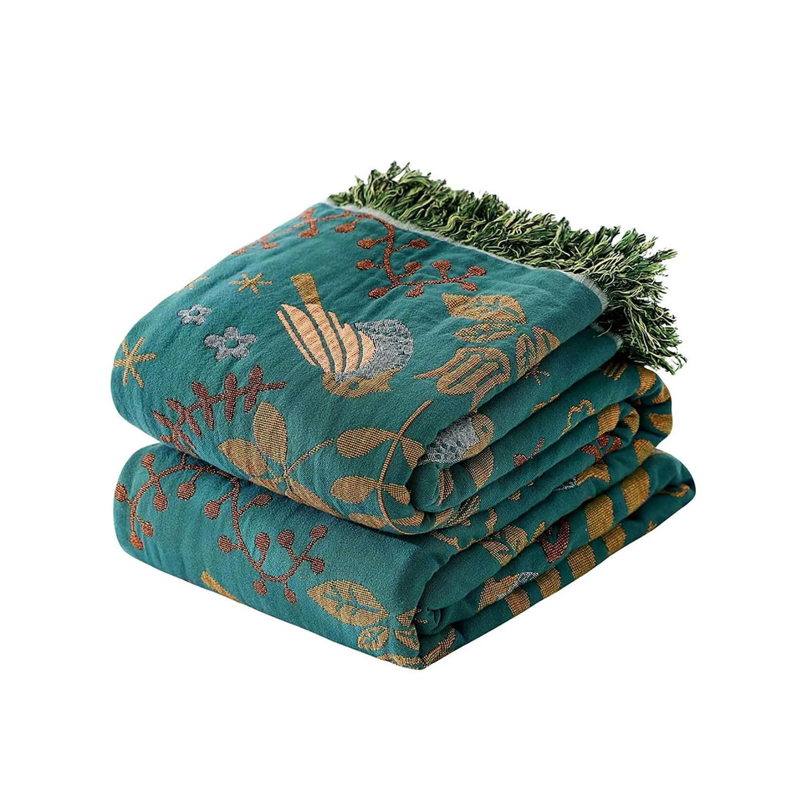 Boho Throw Blanket - 100% Cotton Soft Spring Throw Blanket for Bed, 90"x108" Reversible Breathable Lightweight Blankets, All Seasons Farmhouse Decor Floral Plant Butterfly Throw Quilt