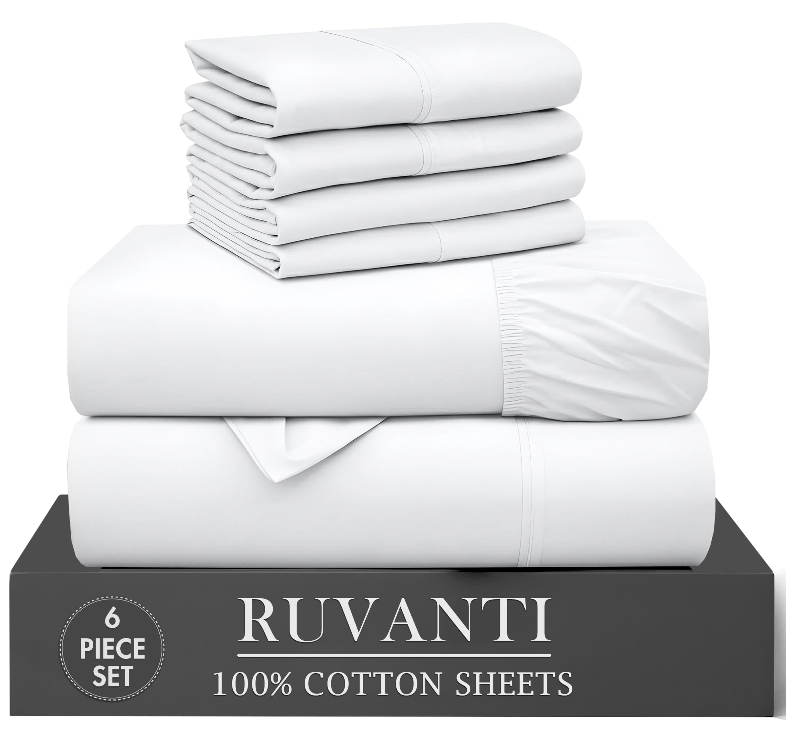 RUVANTI 6 Pcs Cotton Sheets - 100% Natural Cotton Soft, Lightweight & Breathable Crispy Percale Bed Sheets, Queen Sheet Set 16" Deep Pockets, Wild Flower