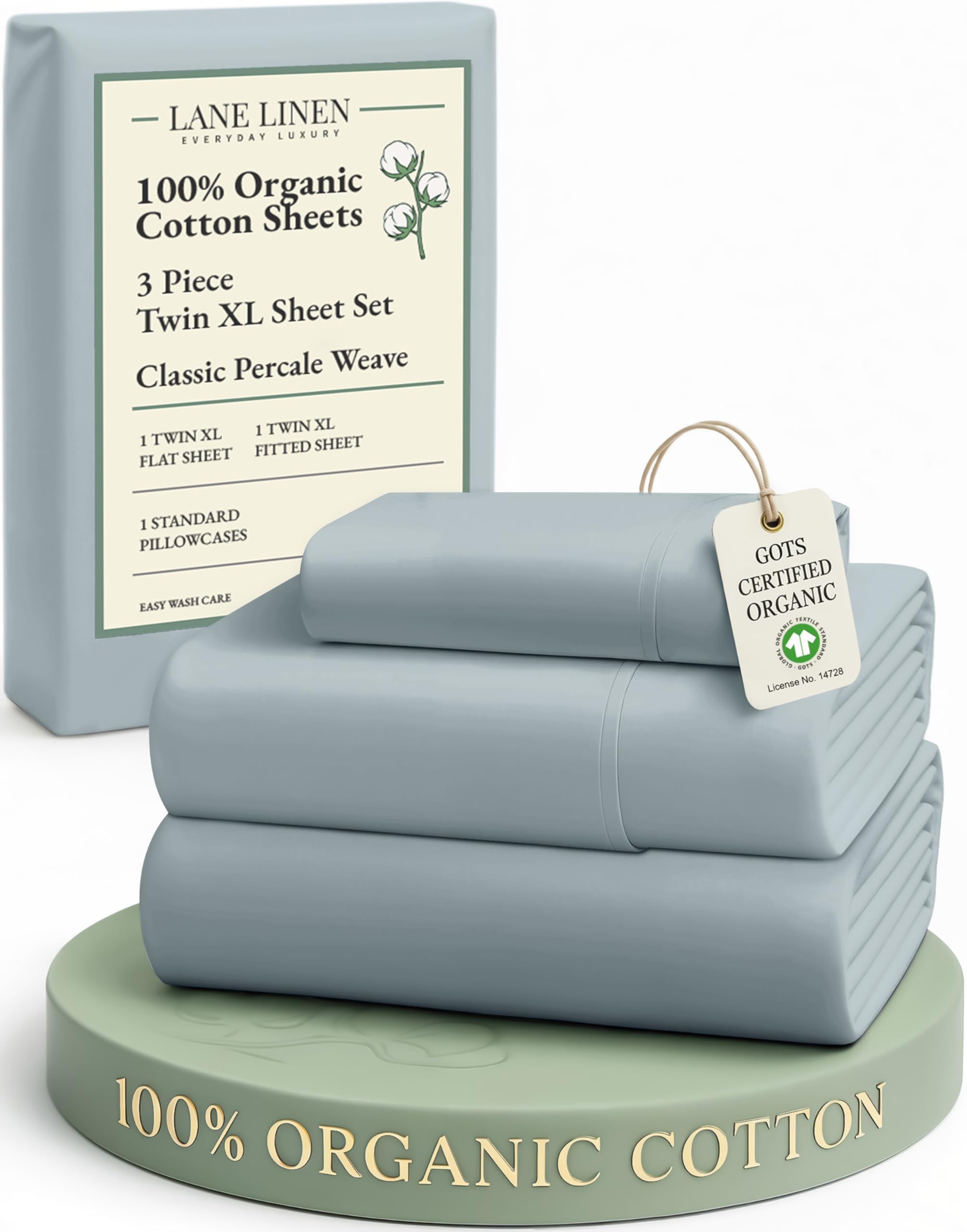 LANE LINEN 100% Organic Cotton Eco Friendly Sustainably Produced Queen Sheets Set, Low Pill Fade Resistant Machine Wash Fully Elasticized Cotton Bedding Queen Set- French Blue