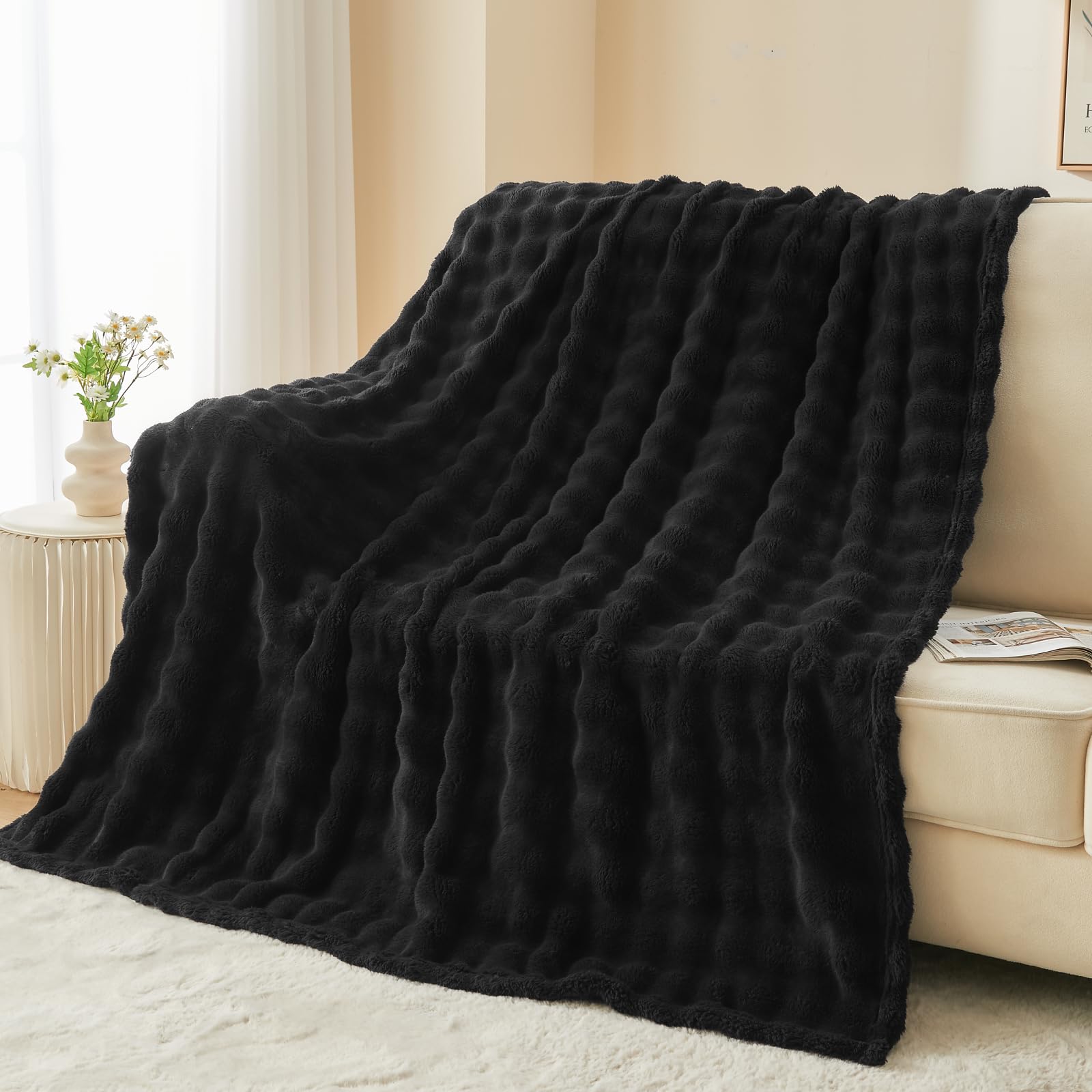 NEWCOSPLAY Throw Blanket for Couch Coral Pink Super Soft Flannel Fleece 3D Bubble Lightweight Bed Blanket All Season Use (Coral Pink, Throw(50"x60"))