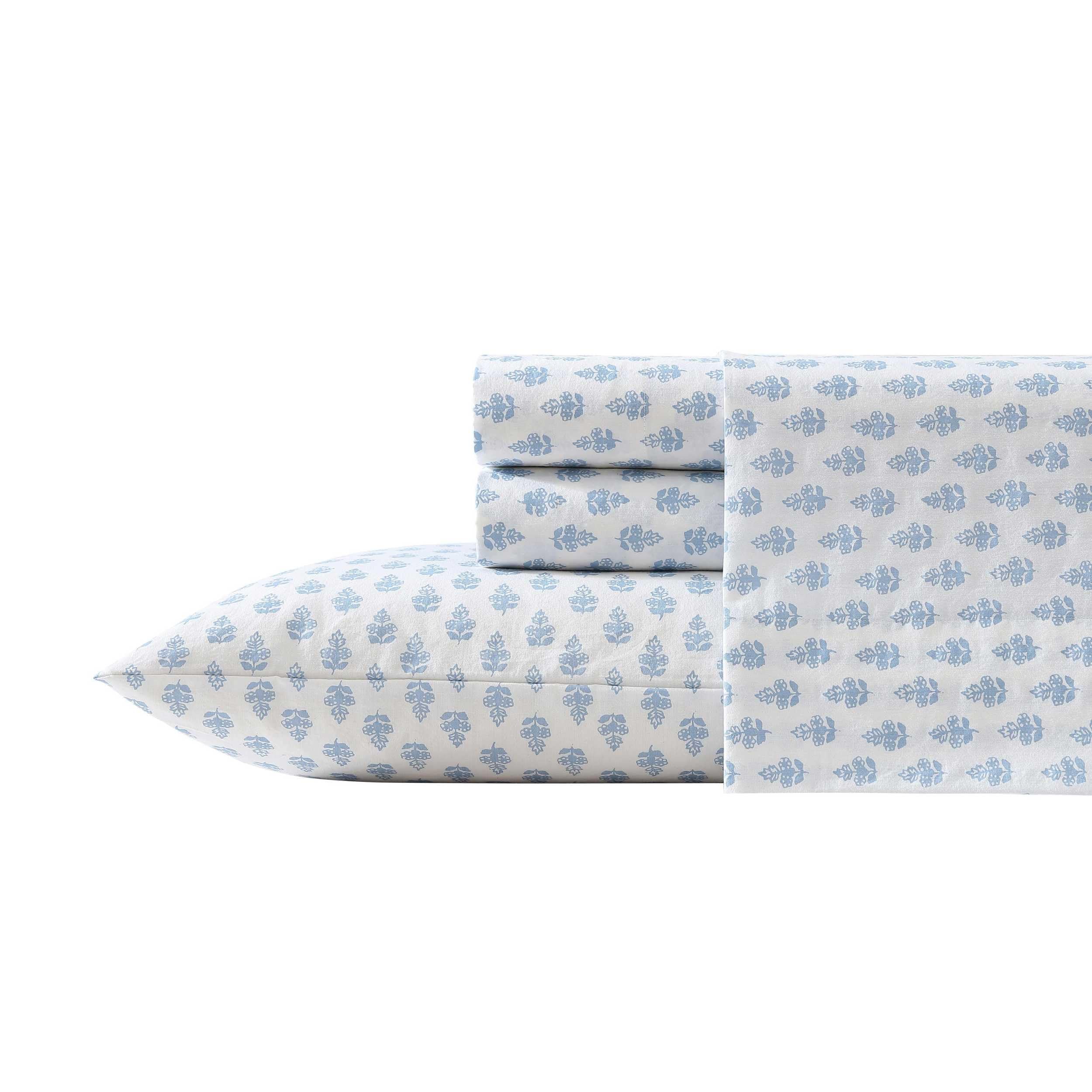 Laura Ashley - Queen Sheet Set, Crisp & Cool Sheets w/a Naturally Smooth Cotton Percale Feel, Deep Pocket, Bed Sheets with Matching Pillowcases & Fitted Sheet (Francesca Blue)