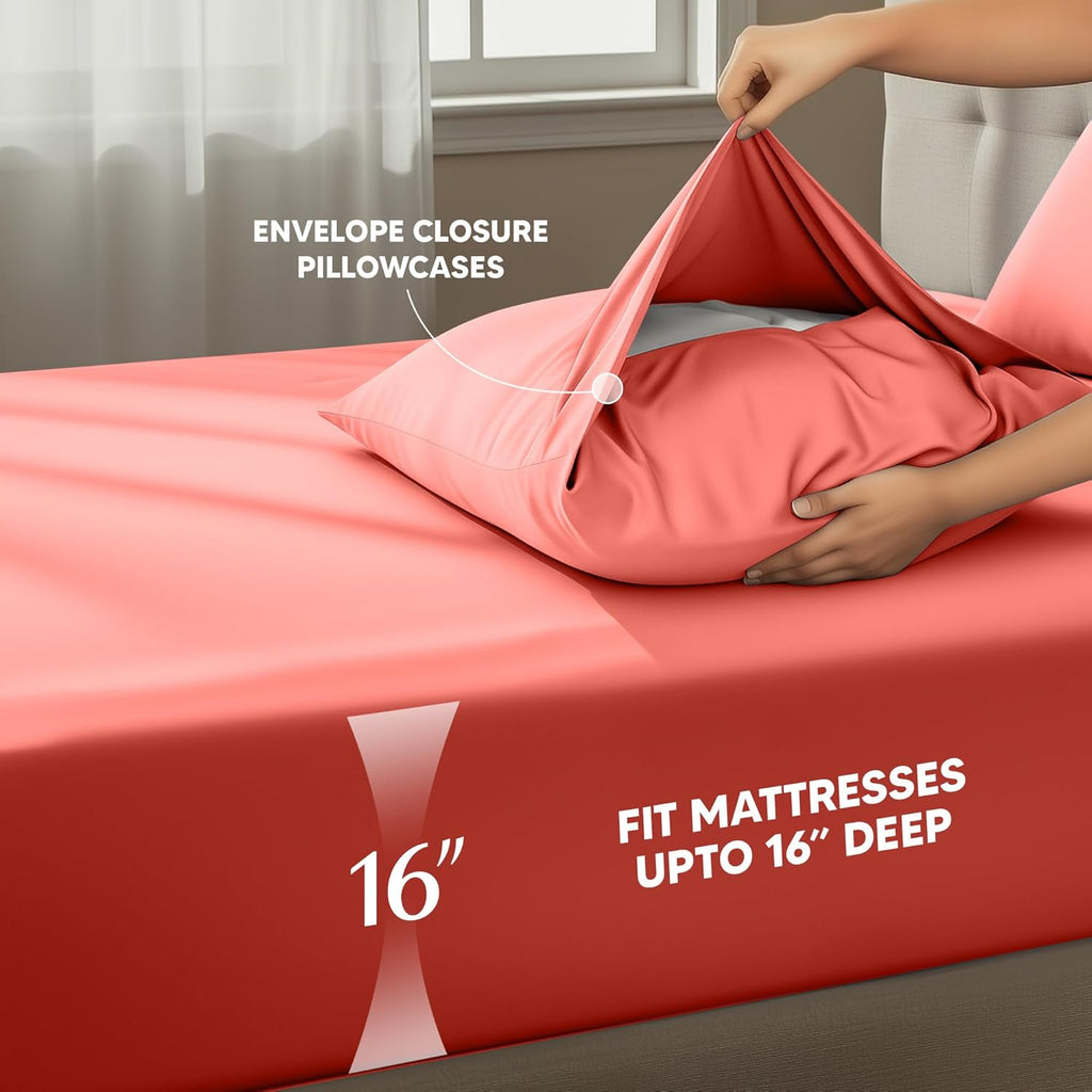 Utopia Bedding Queen Size Sheet Set – 4 Piece Bed Sheets, Soft and Breathable Microfiber, Includes 1 Fitted Sheet, 1 Flat Sheet and 2 Pillowcases – Oeko Tex (Coral)
