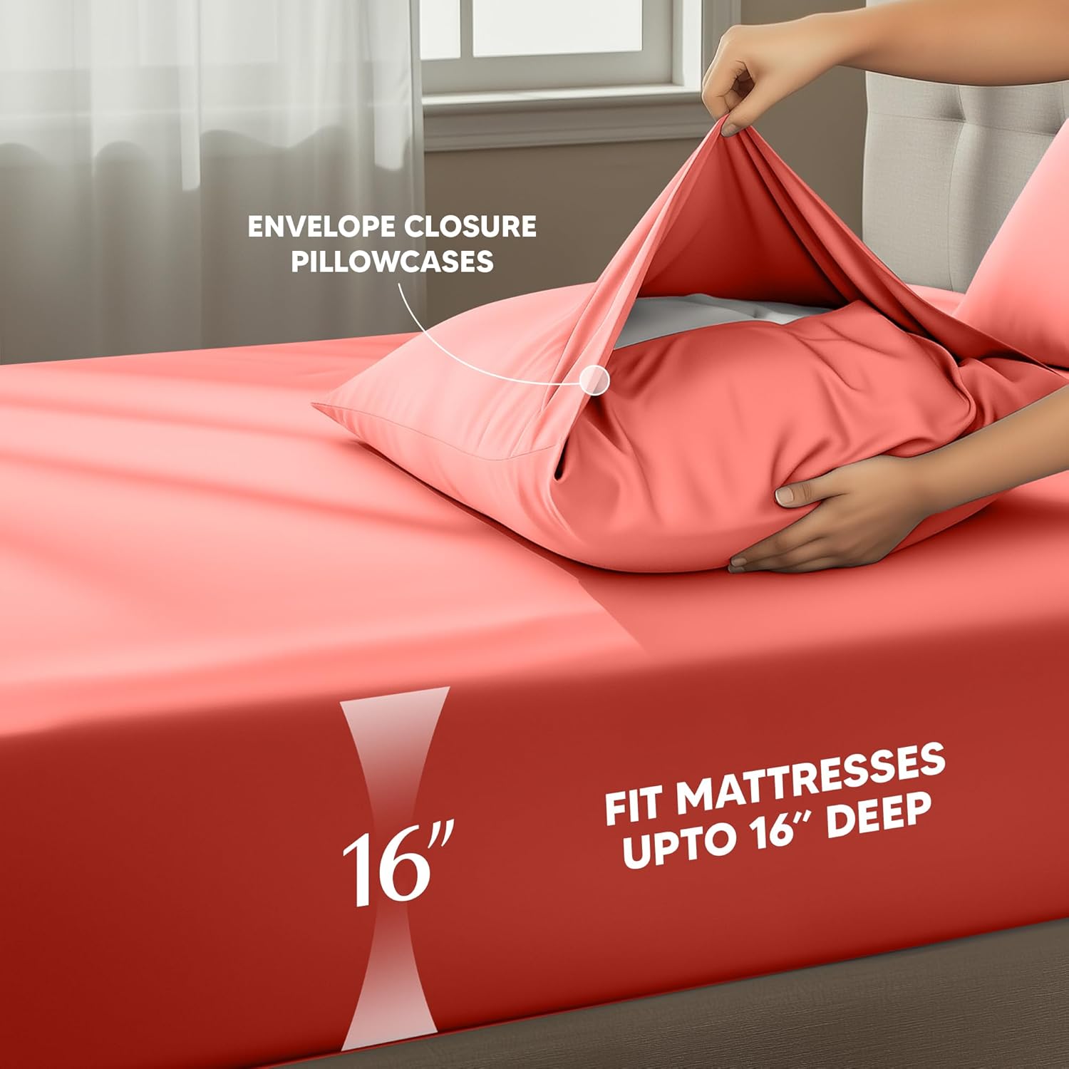 Utopia Bedding Queen Size Sheet Set – 4 Piece Bed Sheets, Soft and Breathable Microfiber, Includes 1 Fitted Sheet, 1 Flat Sheet and 2 Pillowcases – Oeko Tex (Coral)