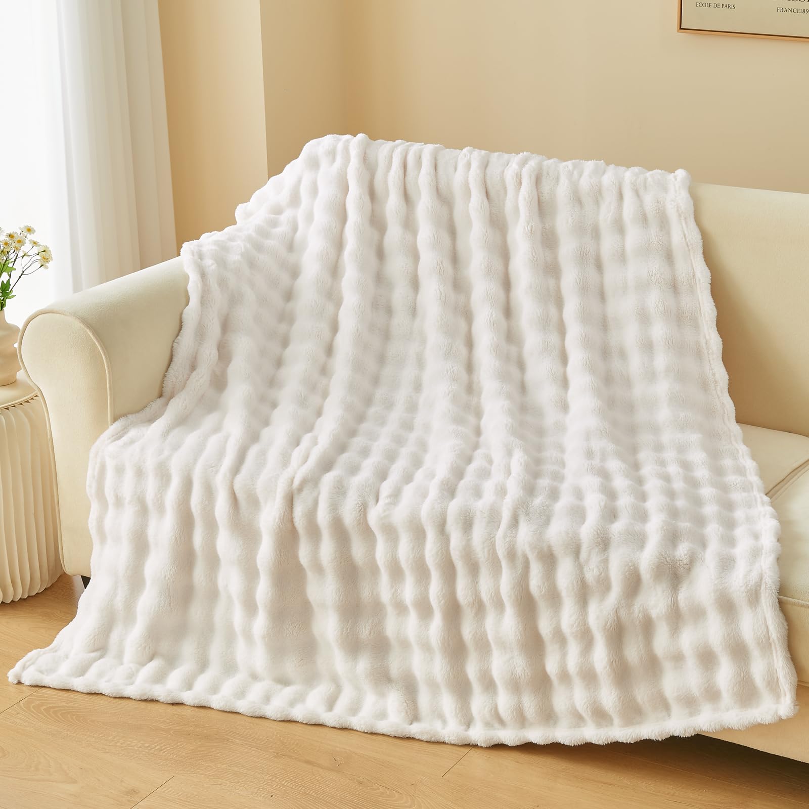 NEWCOSPLAY Throw Blanket for Couch Coral Pink Super Soft Flannel Fleece 3D Bubble Lightweight Bed Blanket All Season Use (Coral Pink, Throw(50"x60"))