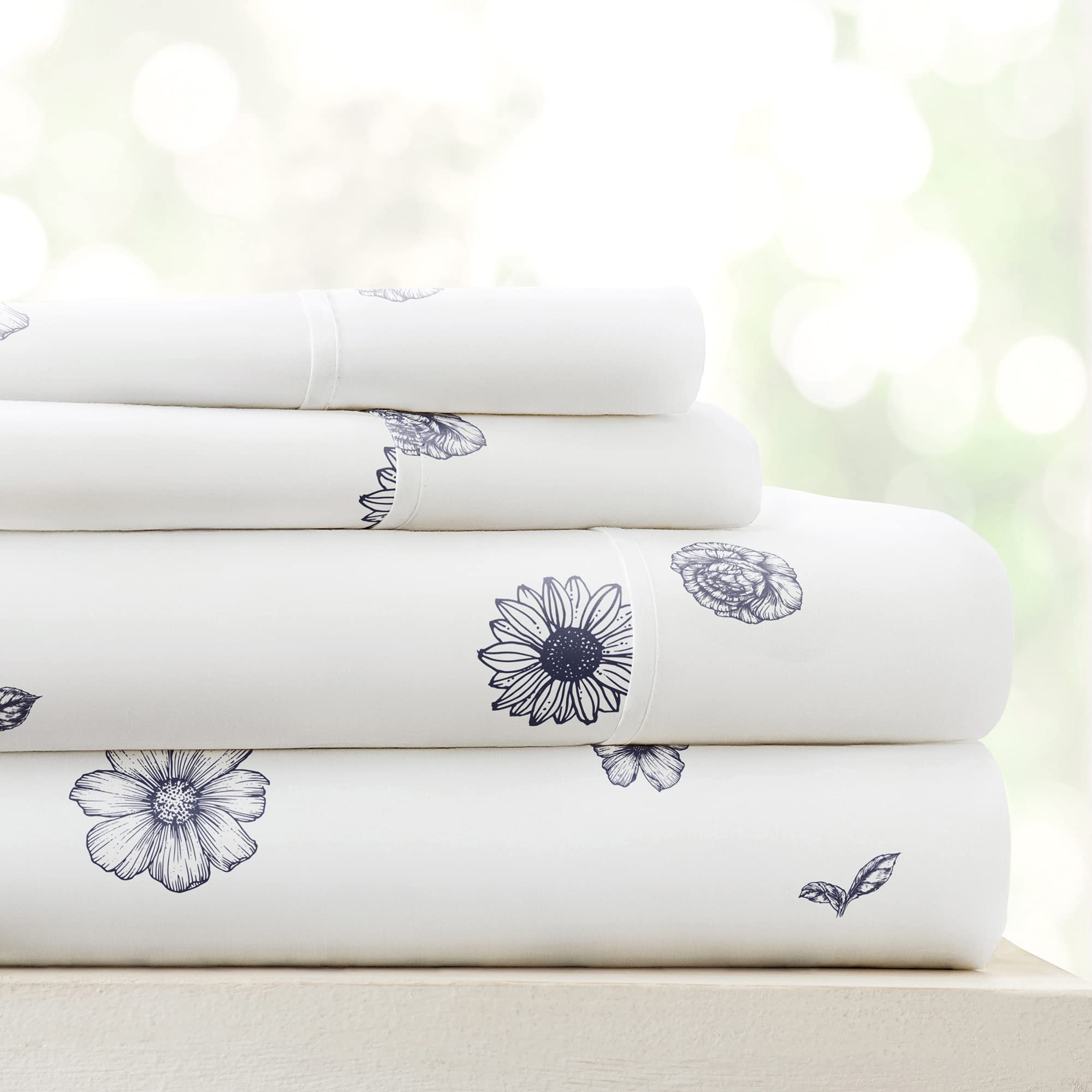 Linen Market 4 Piece Queen Sheet Set - Breathable, Double-Brushed Patterned Cooling Sheets – Oeko-TEX Certified Ultra Soft & Wrinkle-Free 16" Deep-Pocket Queen Sheets - Easy Care Soft Floral Pink