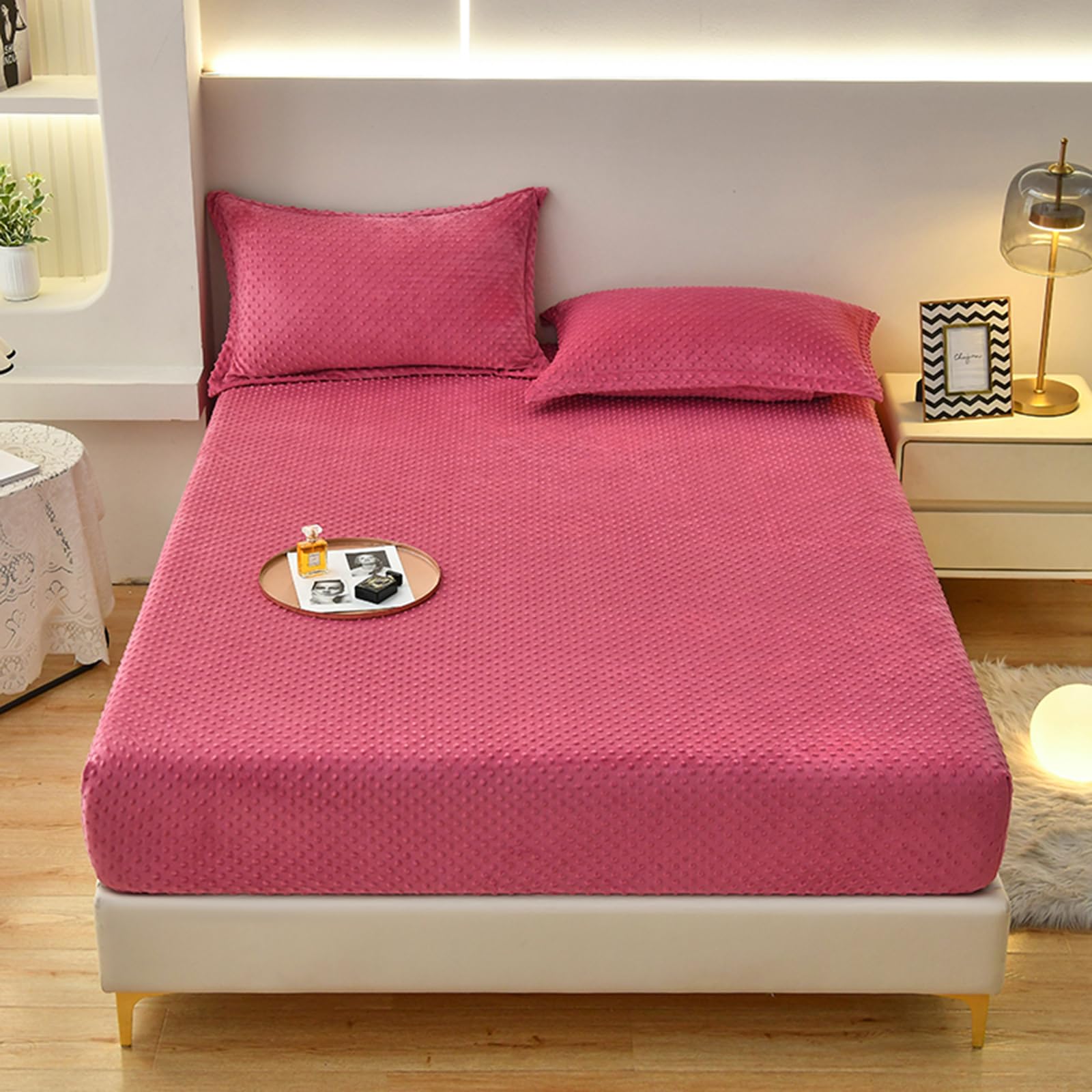 ZIQINPSQ Coral Velvet Fitted Sheet-Thickened Cold-Resistant and Warm Bed Sheets-Soft Velvet Fleece Fitted Sheets with-Elastic All Around. (Orange, Twin XL)
