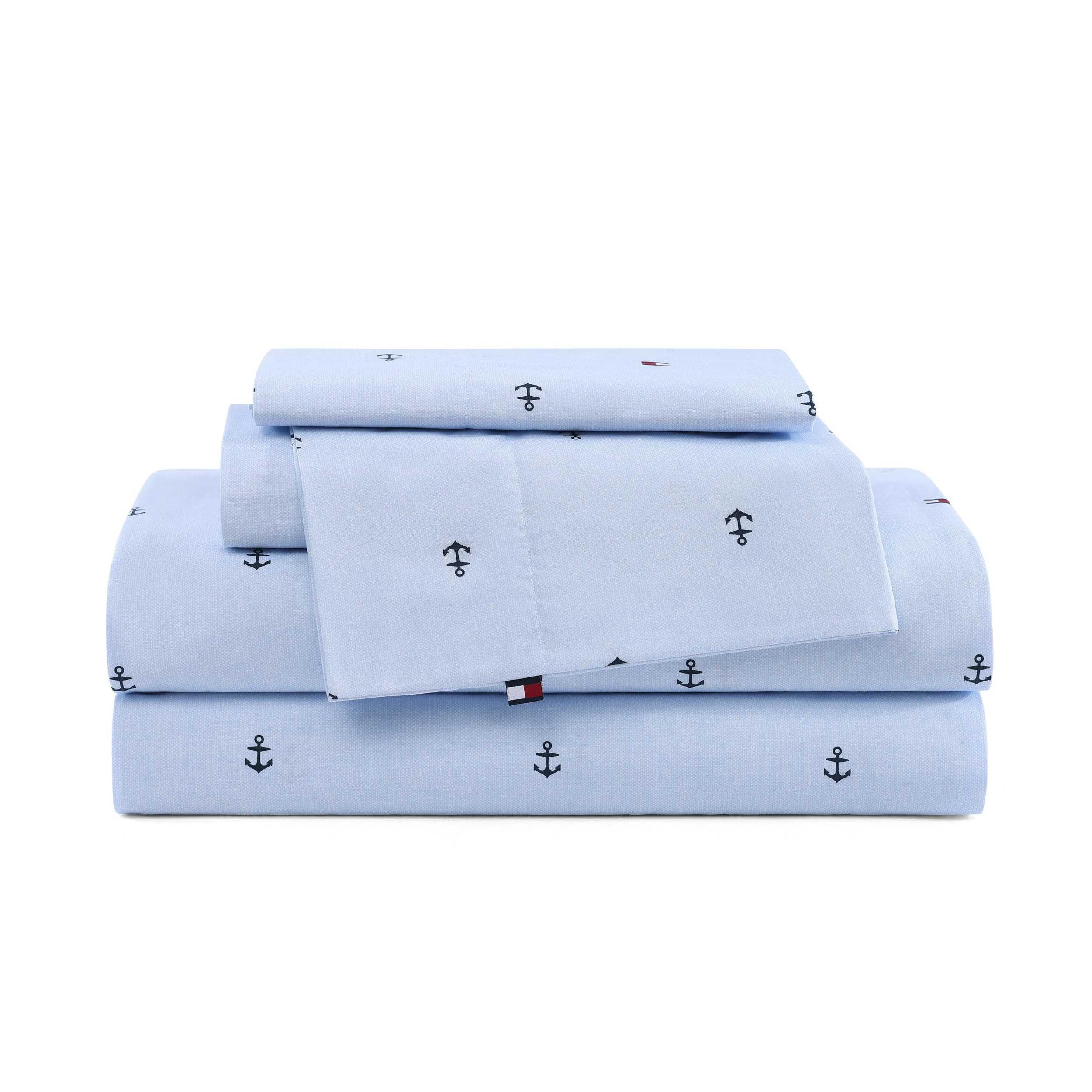 Tommy Hilfiger - Queen Bed Sheets, Crisp & Cool Cotton Percale Bedding with Matching Pillowcases, Lightweight Bed Set, Oeko-Tex Certified (Effortless Stripe Beige)