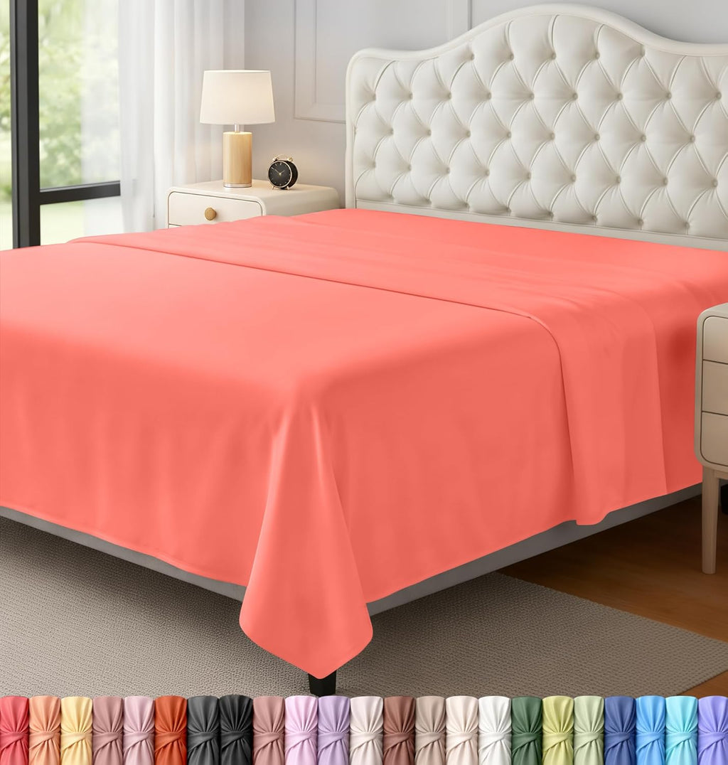 Utopia Bedding Flat Sheet - 1 Pack (Queen, Coral) - Soft Brushed Microfiber Fabric - Shrinkage & Fade Resistant Top Sheet - Easy Care Bed Sheet