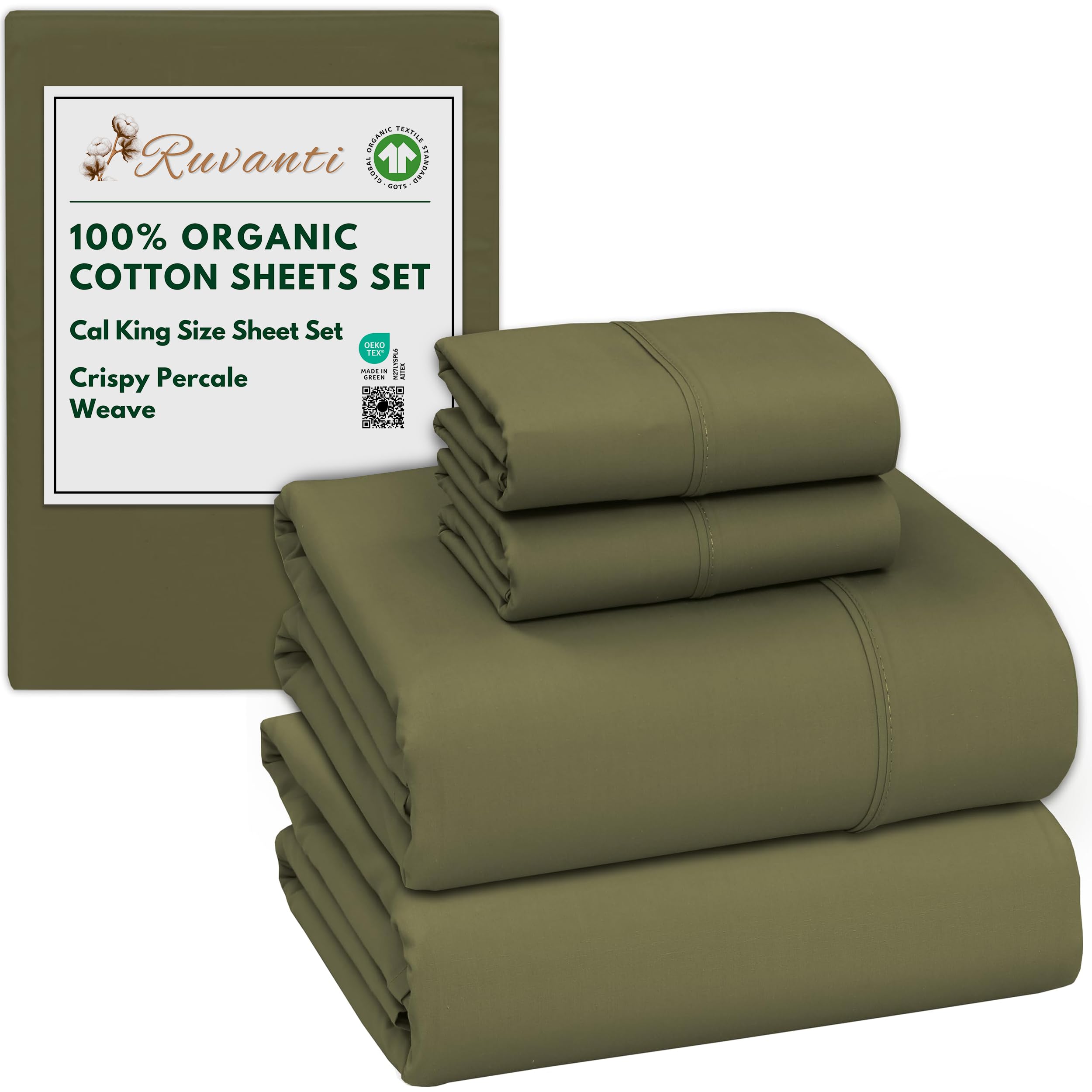 RUVANTI 100% Organic Cotton Sheets Queen Size, Percale Weave, GOTS Certified, 4-Piece Set, Deep Pocket 15", Crisp & Breathable, Soft Durable Bedding, Sábanas Algodón Orgánico – Daisy Bud