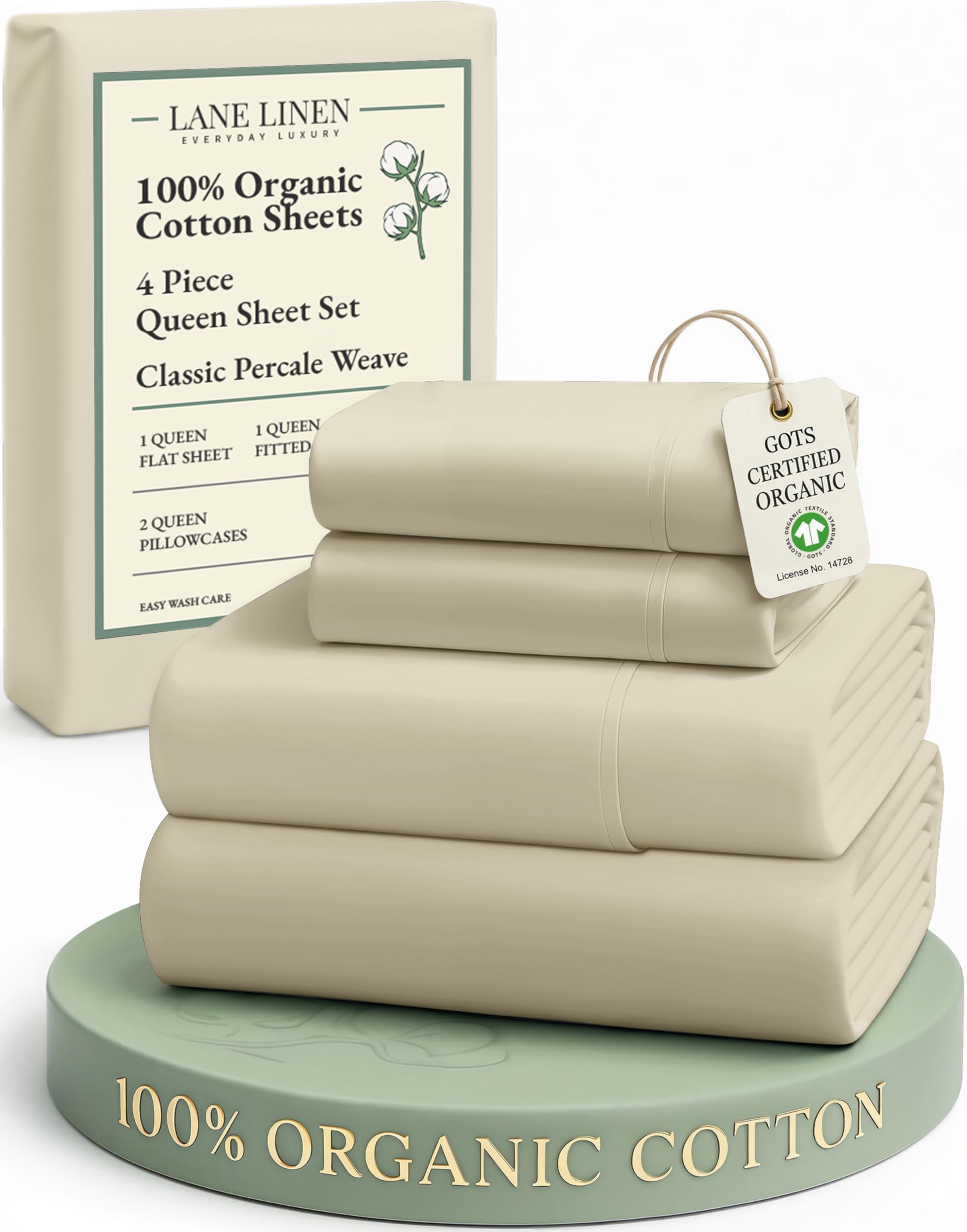 LANE LINEN Eco Friendly 100% Organic Cotton Twin Sheet Set, Hotel Quality Premium Bedding Sheets & Pillowcases Set Twin Size, Soft & Comfy Percale Sheets, Machine Wash Bed Sheets- Sepia Rose