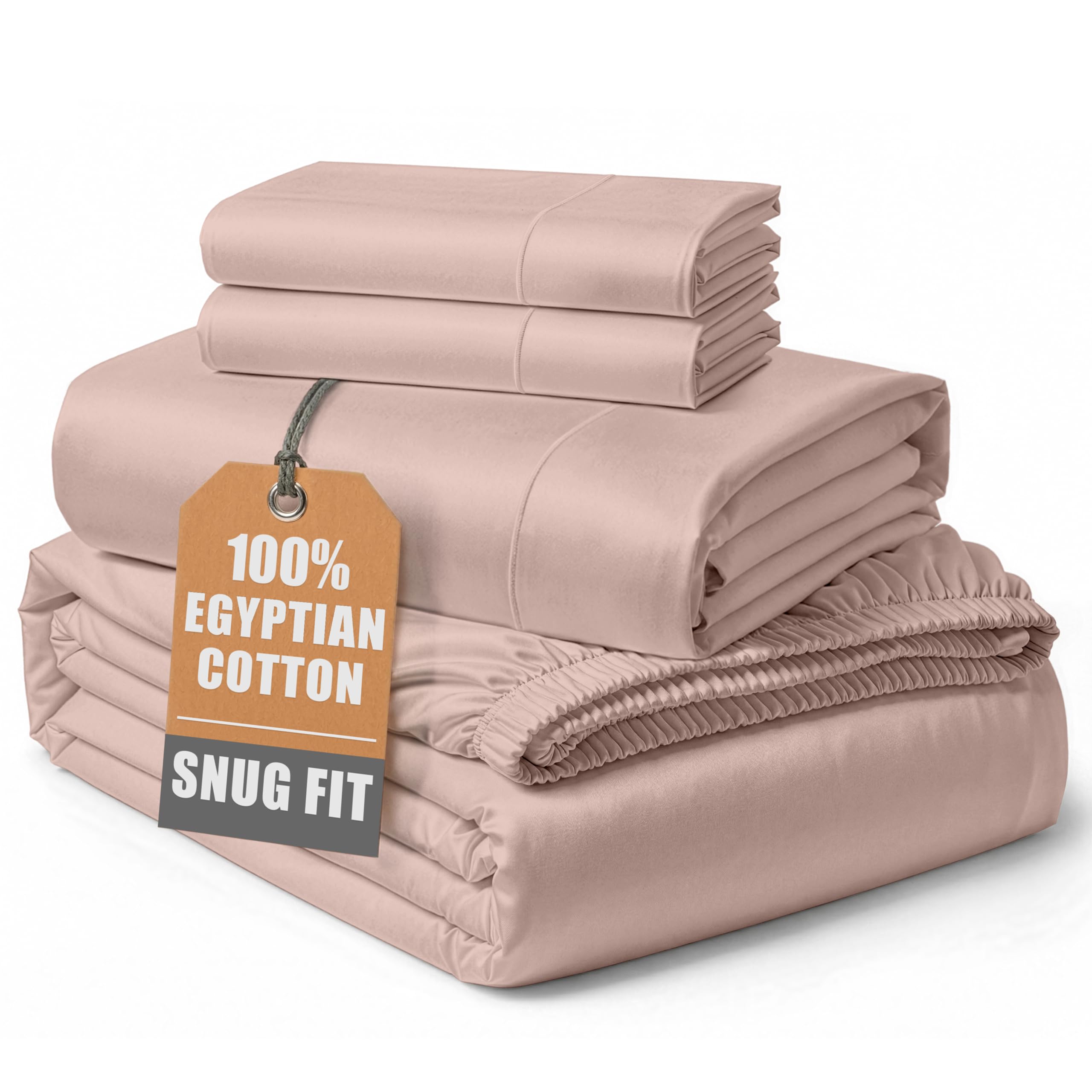 100% Egyptian Cotton Sheets Queen Size - Naturally Cooling & Breathable 4 Piece Silky Sateen Weave Queen Sheet Set, Ultra-Soft & Durable Hotel Luxury Sheets with 15" Snug Fit Deep Pockets - White