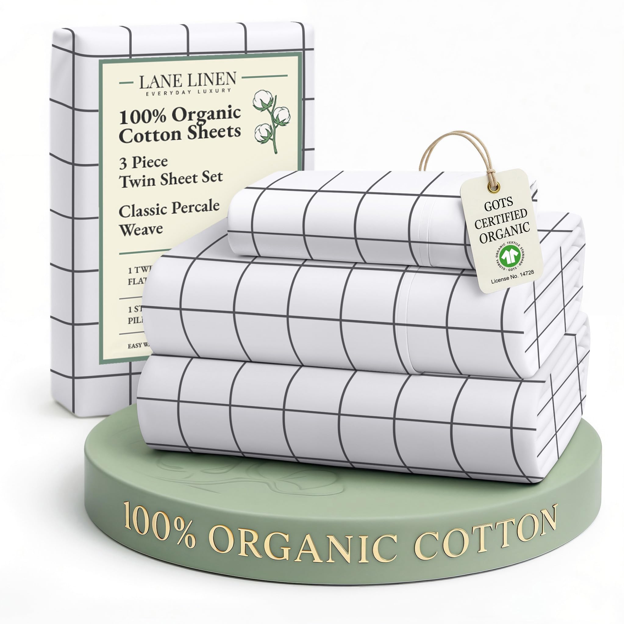 LANE LINEN 100% Organic Cotton Sheets Set Pure Long- Staple Percale Weave - Bedding for Bed Fits Mattress Upto 15" Deep Pocket (Queen Taupe)