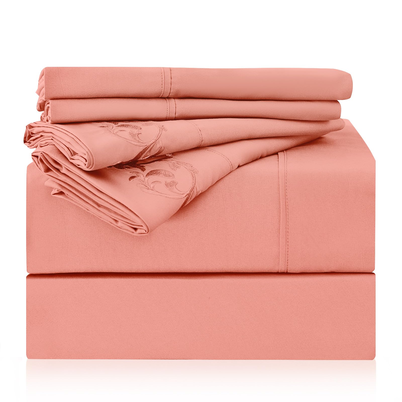 LONAVA Twin Sheet Set 3 Pieces,Peachy Coral Ultra Soft & Breathable Microbifer Sheets, 1600 Thread Count Hotel Luxury Oeko-Tex Bed Sheets, 14-16 Inch Deep Pocket Durable Wrinkle Free Sheets