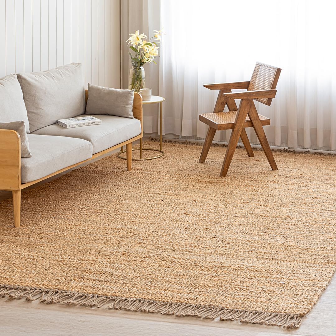 HOMEMONDE Braided Chunky Jute Runner Rug 2'x6' with Tassels - Natural Handwoven Rustic Vintage Farmhouse Style Rug, Ideal for High Traffic Areas - Entryway, Kitchen, Living Room, Bedroom and Hallway