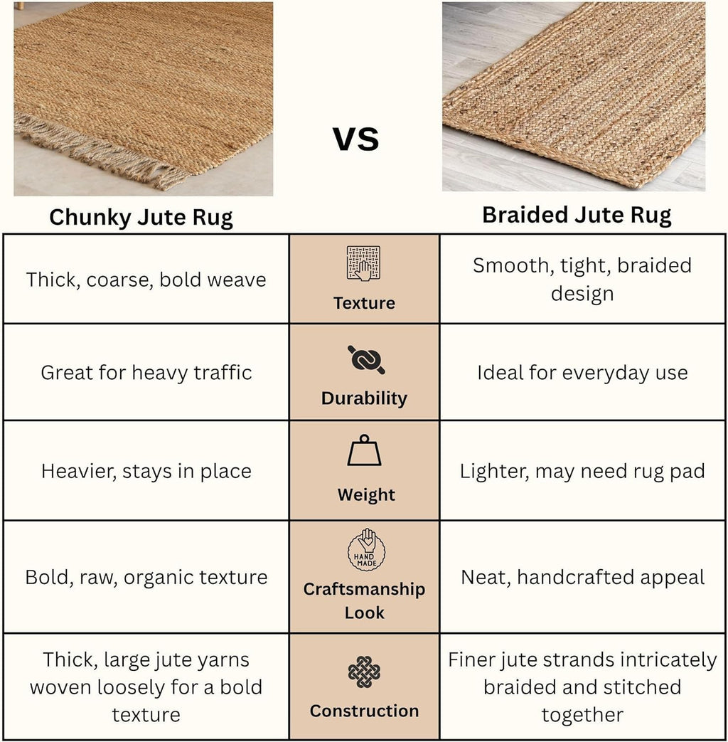 HOMEMONDE Braided Chunky Jute Runner Rug 2'x6' with Tassels - Natural Handwoven Rustic Vintage Farmhouse Style Rug, Ideal for High Traffic Areas - Entryway, Kitchen, Living Room, Bedroom and Hallway