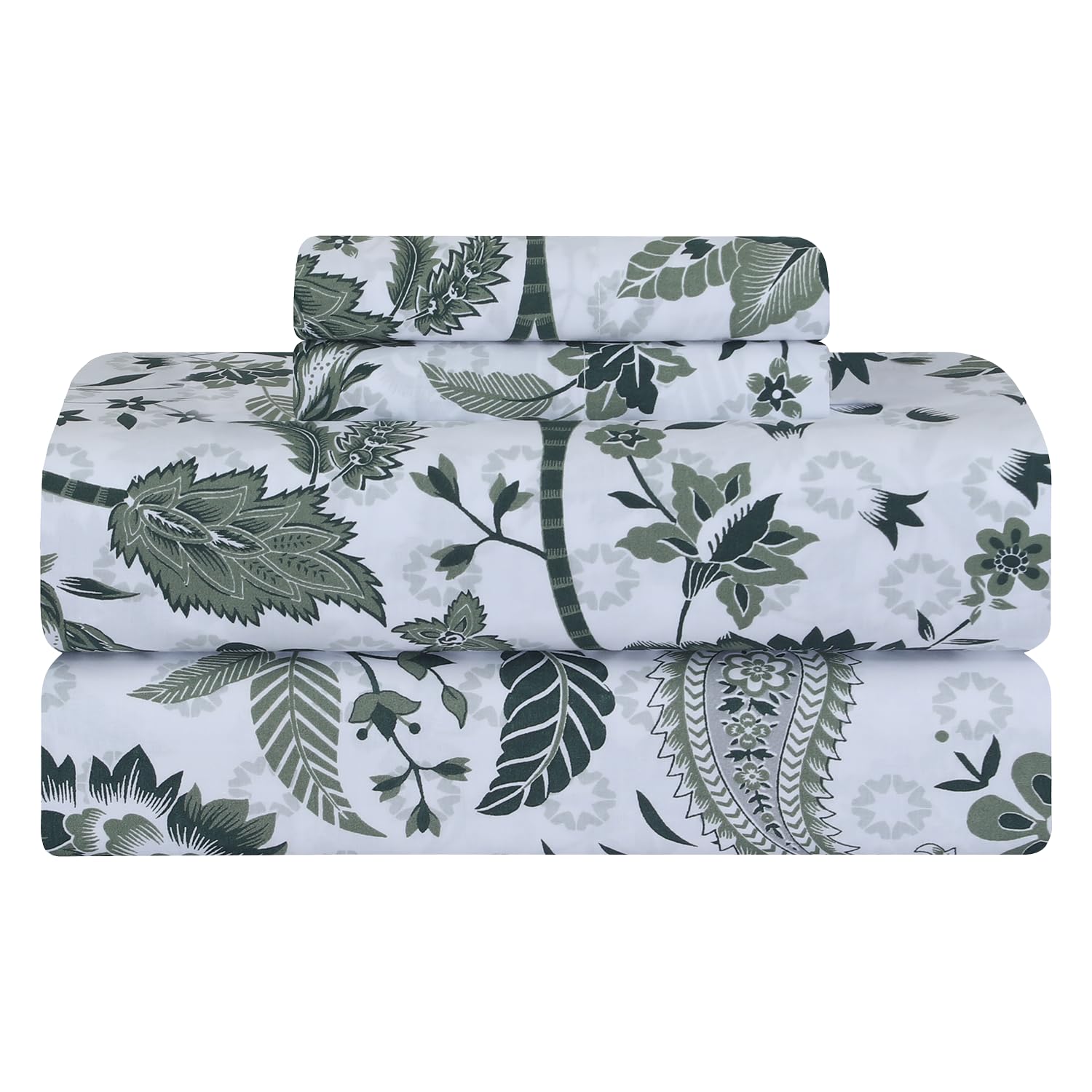 Feather & Stitch Softest 100% Cotton Sheets, 300 Thread Count Percale Weave Bedding, 16" Deep Pocket, Cooling Sheets, Breathable Bed Set, Hotel Premium Quality (Queen, Victorian Floral)