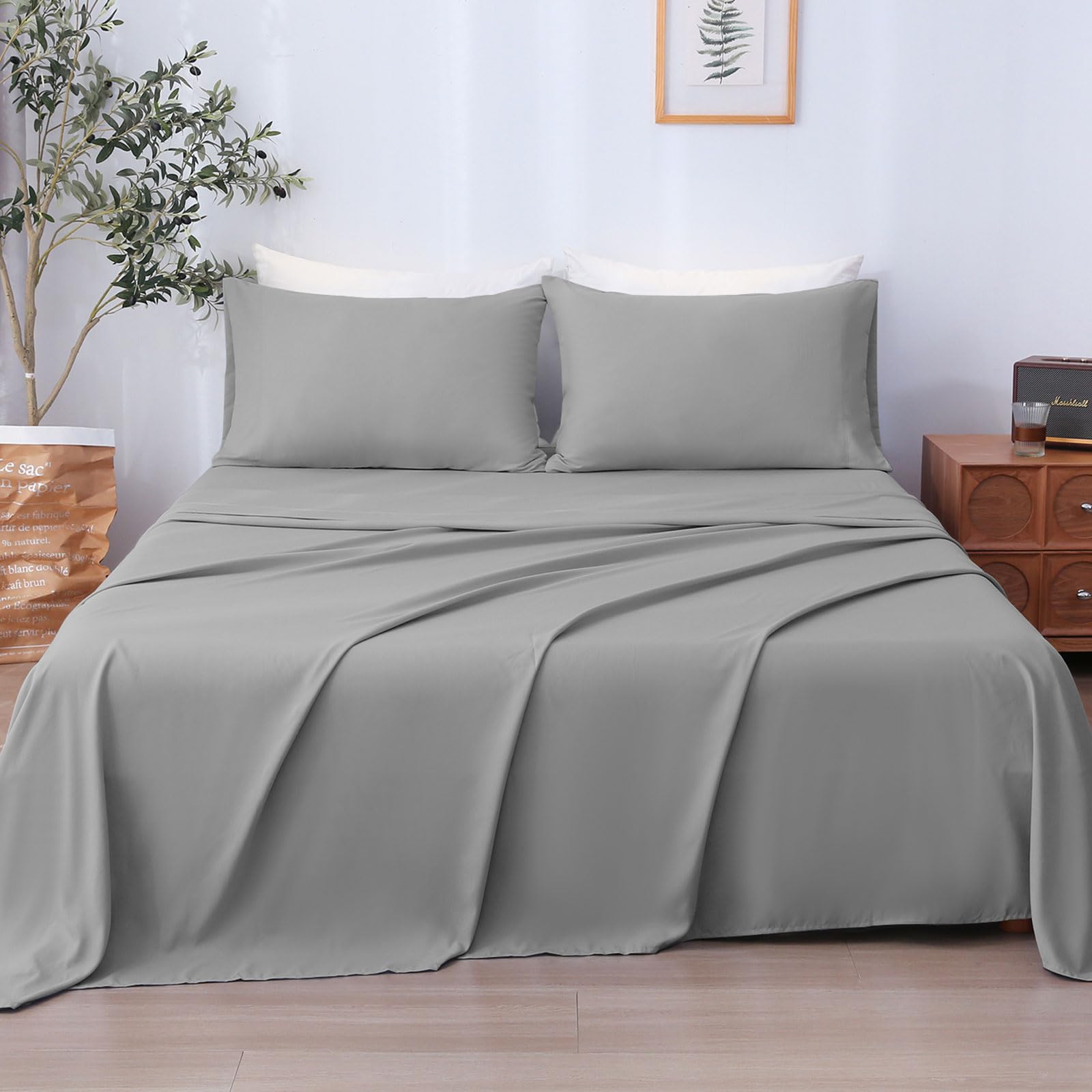 LONAVA Twin Sheet Set 3 Pieces,Peachy Coral Ultra Soft & Breathable Microbifer Sheets, 1600 Thread Count Hotel Luxury Oeko-Tex Bed Sheets, 14-16 Inch Deep Pocket Durable Wrinkle Free Sheets