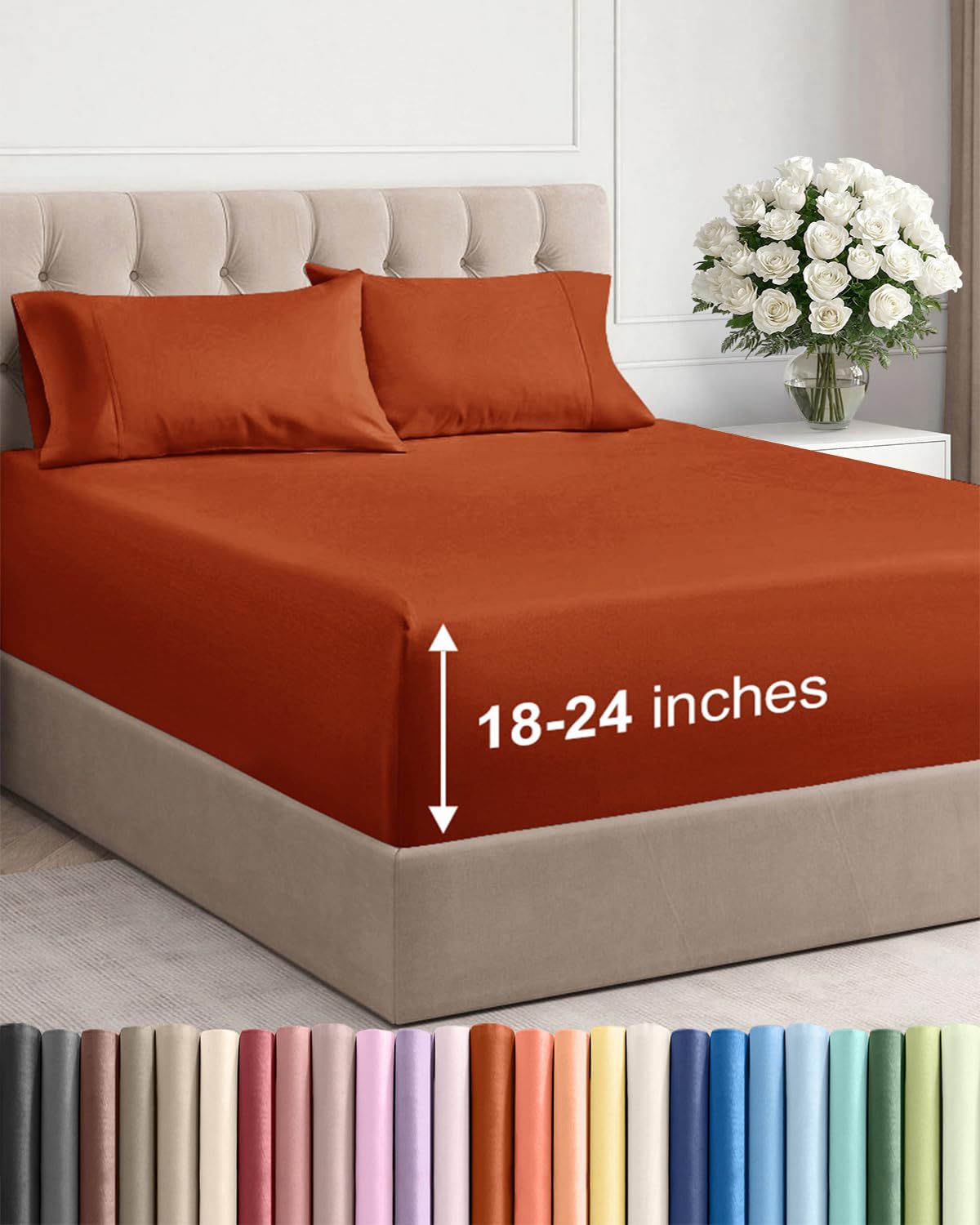 Extra Deep Queen Sheet Set - 6 Piece Breathable and Cooling Sheets - Hotel Luxury Bedding for Women, Men, Kids & Teens - Easy & Secure Fit - Soft, Wrinkle Free and Comfy - Extra Deep Pockets - Coral