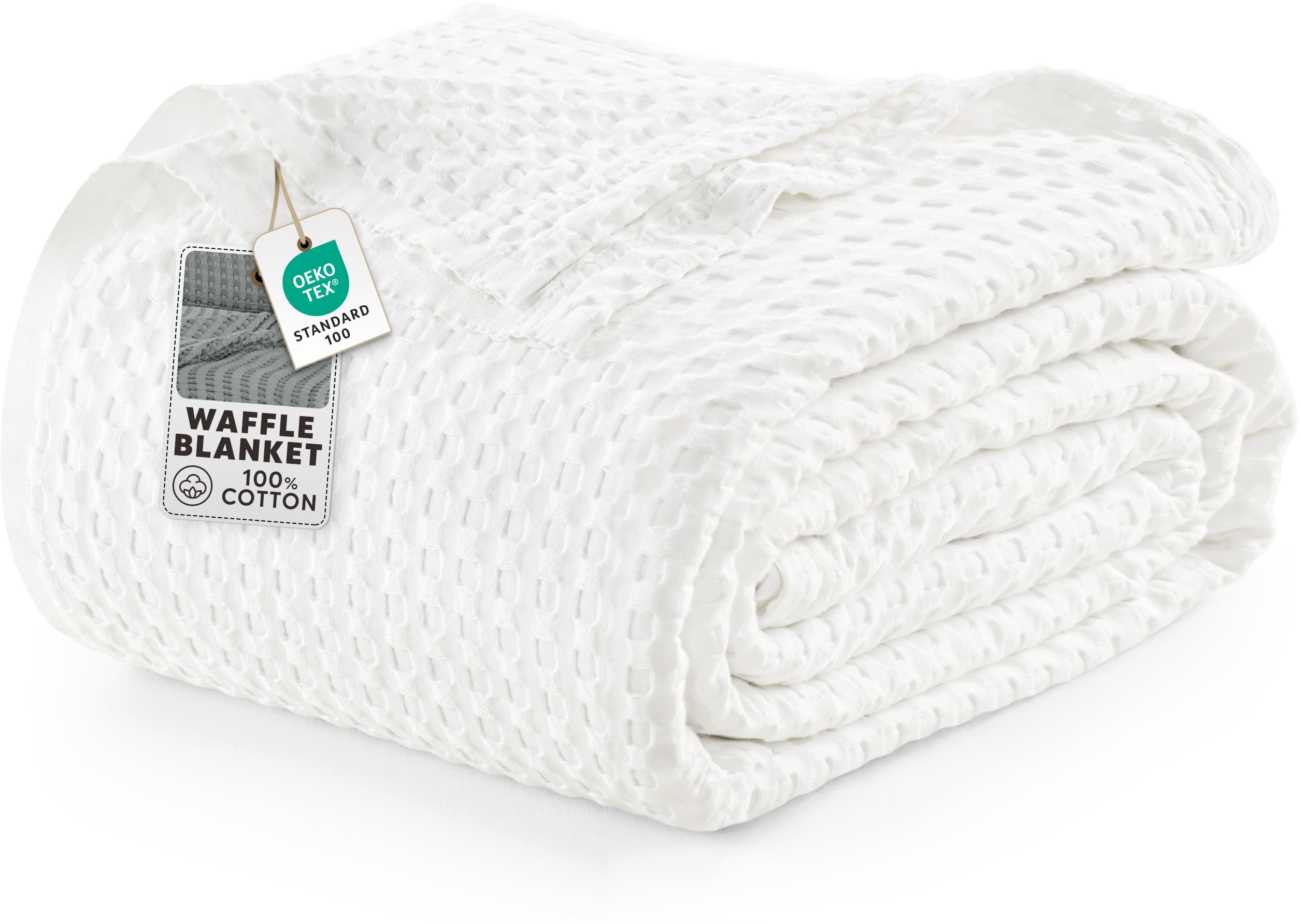 Utopia Bedding 100% Cotton Waffle Weave Blanket Queen Size for Bed - Lightweight, Breathable Summer Blankets Soft and Cozy, Gifts for Women Home Room Decor (White, 90x90 Inch)