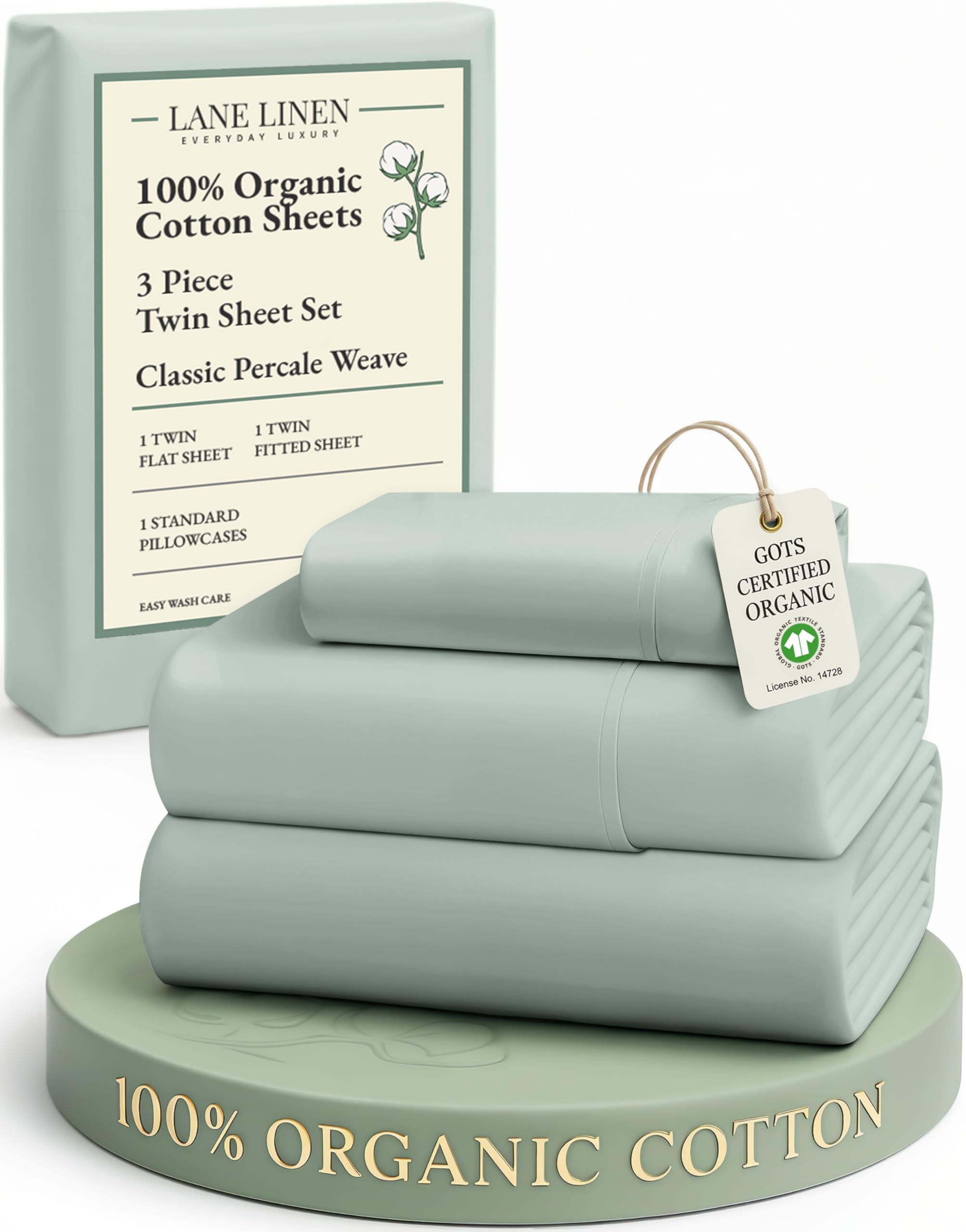 LANE LINEN Eco Friendly 100% Organic Cotton Twin Sheet Set, Hotel Quality Premium Bedding Sheets & Pillowcases Set Twin Size, Soft & Comfy Percale Sheets, Machine Wash Bed Sheets- Sepia Rose
