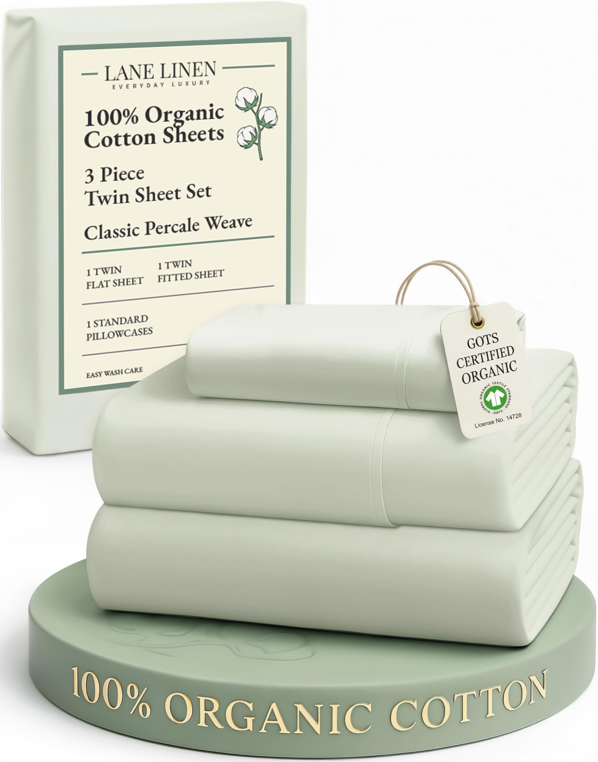 LANE LINEN 100% Organic Cotton Sheets Set Pure Long- Staple Percale Weave - Bedding for Bed Fits Mattress Upto 15" Deep Pocket (Queen Taupe)