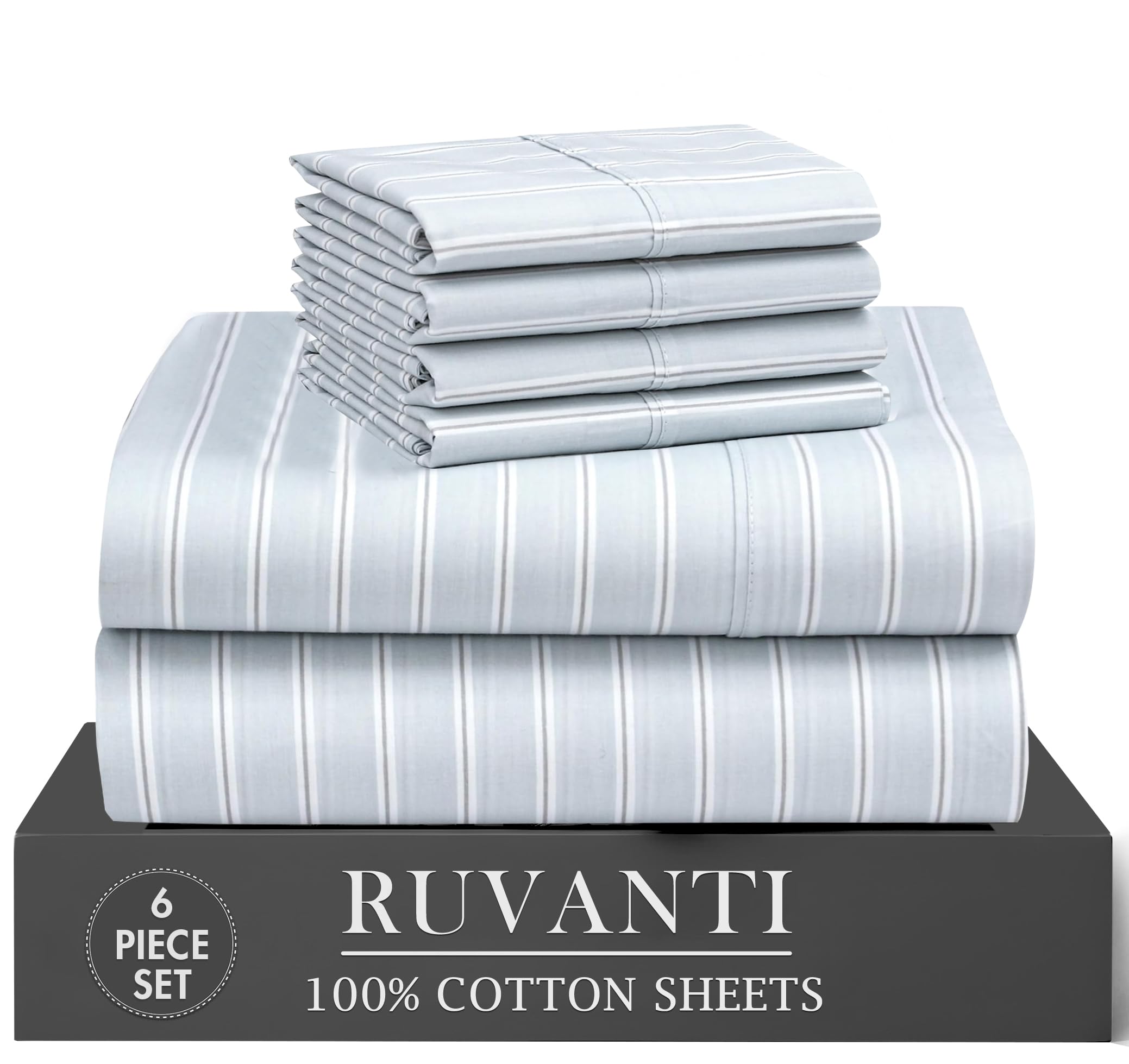 RUVANTI 6 Pcs Cotton Sheets - 100% Natural Cotton Soft, Lightweight & Breathable Crispy Percale Bed Sheets, Queen Sheet Set 16" Deep Pockets, Wild Flower