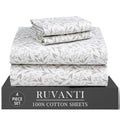RUVANTI 6 Pcs Cotton Sheets - 100% Natural Cotton Soft, Lightweight & Breathable Crispy Percale Bed Sheets, Queen Sheet Set 16" Deep Pockets, Wild Flower