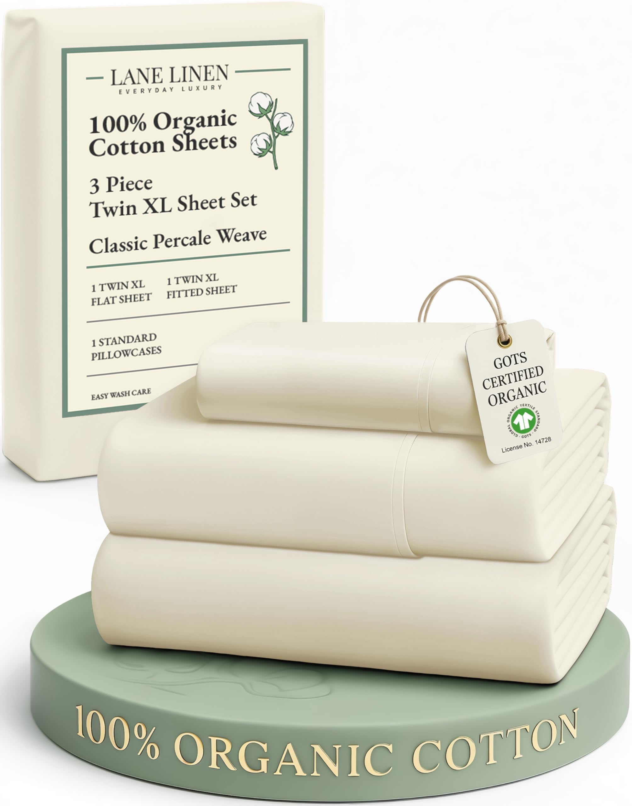 LANE LINEN Eco Friendly 100% Organic Cotton Twin Sheet Set, Hotel Quality Premium Bedding Sheets & Pillowcases Set Twin Size, Soft & Comfy Percale Sheets, Machine Wash Bed Sheets- Sepia Rose