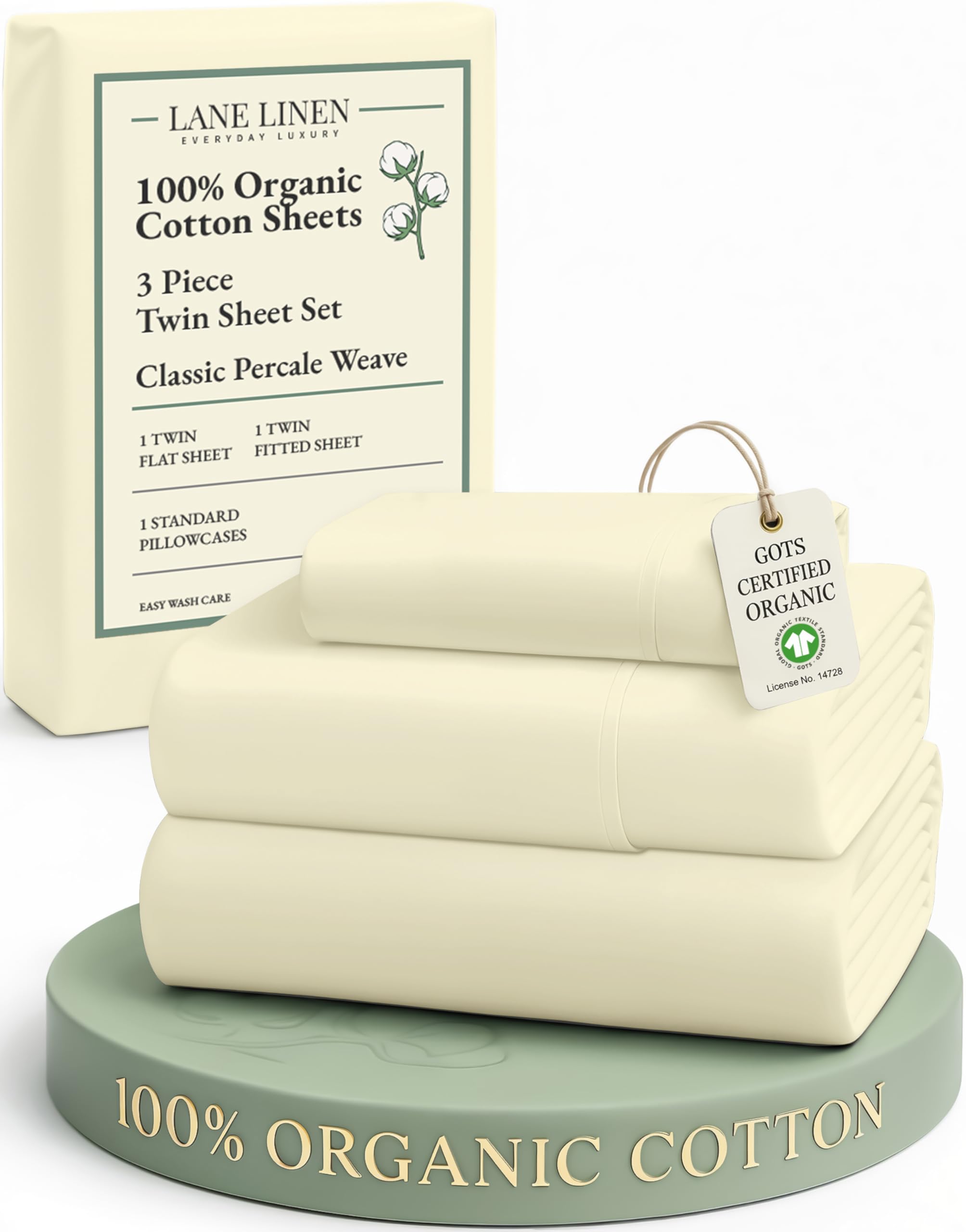 LANE LINEN Eco Friendly 100% Organic Cotton Twin Sheet Set, Hotel Quality Premium Bedding Sheets & Pillowcases Set Twin Size, Soft & Comfy Percale Sheets, Machine Wash Bed Sheets- Sepia Rose