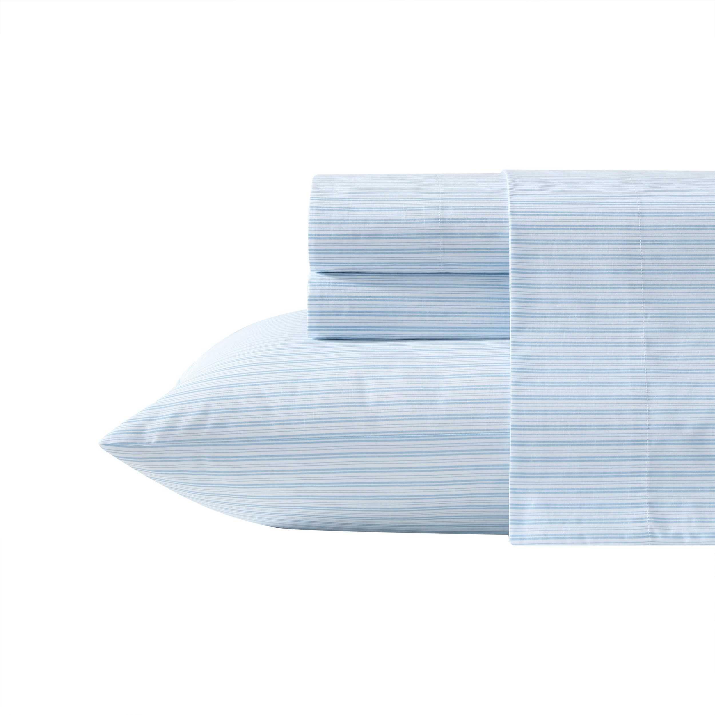 Laura Ashley - Queen Sheet Set, Crisp & Cool Sheets w/a Naturally Smooth Cotton Percale Feel, Deep Pocket, Bed Sheets with Matching Pillowcases & Fitted Sheet (Francesca Blue)