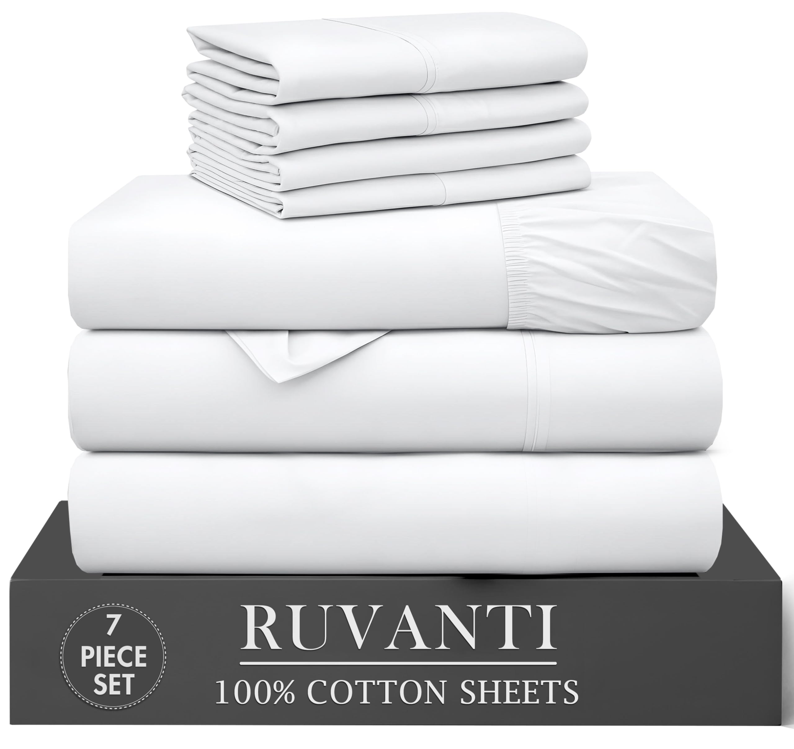 RUVANTI 6 Pcs Cotton Sheets - 100% Natural Cotton Soft, Lightweight & Breathable Crispy Percale Bed Sheets, Queen Sheet Set 16" Deep Pockets, Wild Flower