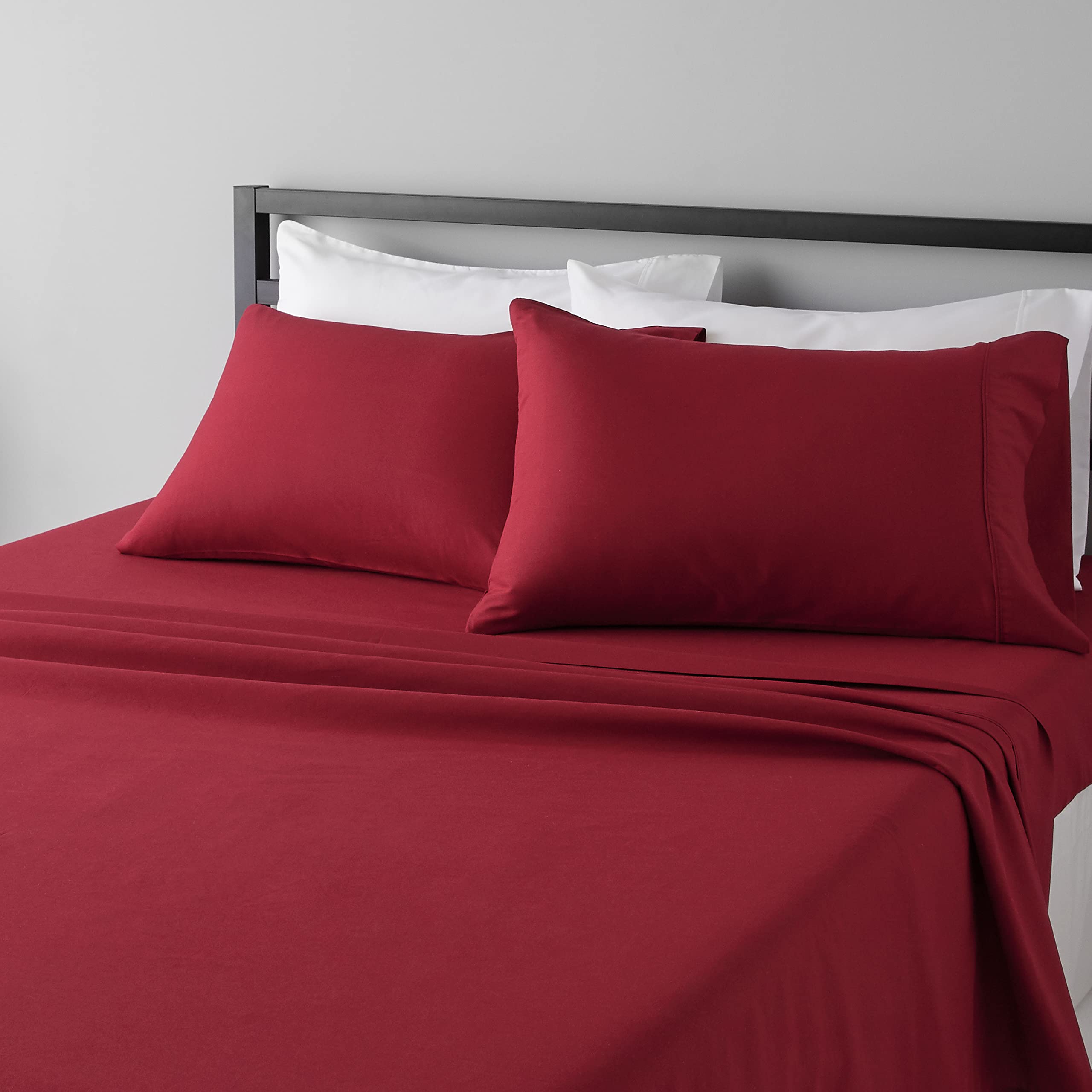 Amazon Basics Breathable, Wrinkle Free Lightweight Microfiber 4-Piece Bed Sheet Set with 14-Inch Deep Pockets, Includes Comfortable Pillowcases, Queen, Peachy Coral, Solid