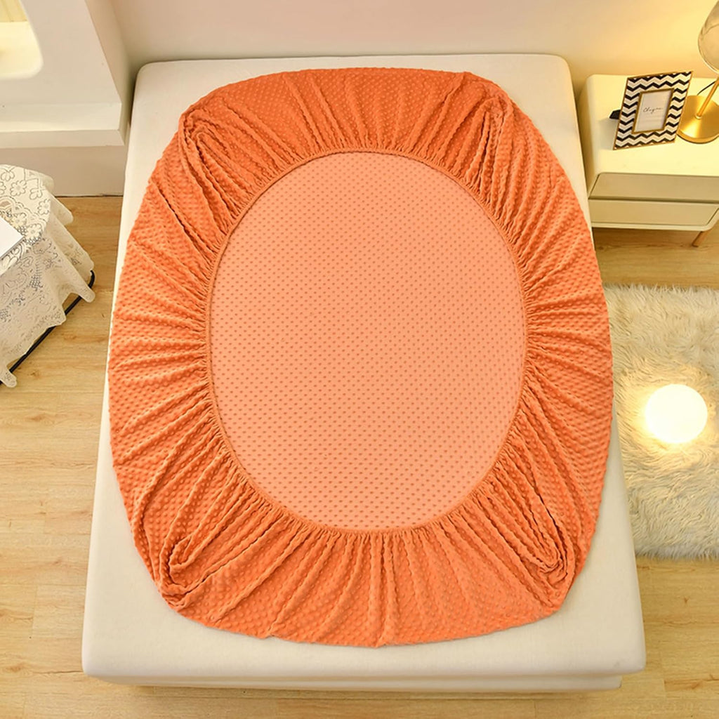 ZIQINPSQ Coral Velvet Fitted Sheet-Thickened Cold-Resistant and Warm Bed Sheets-Soft Velvet Fleece Fitted Sheets with-Elastic All Around. (Orange, Twin XL)