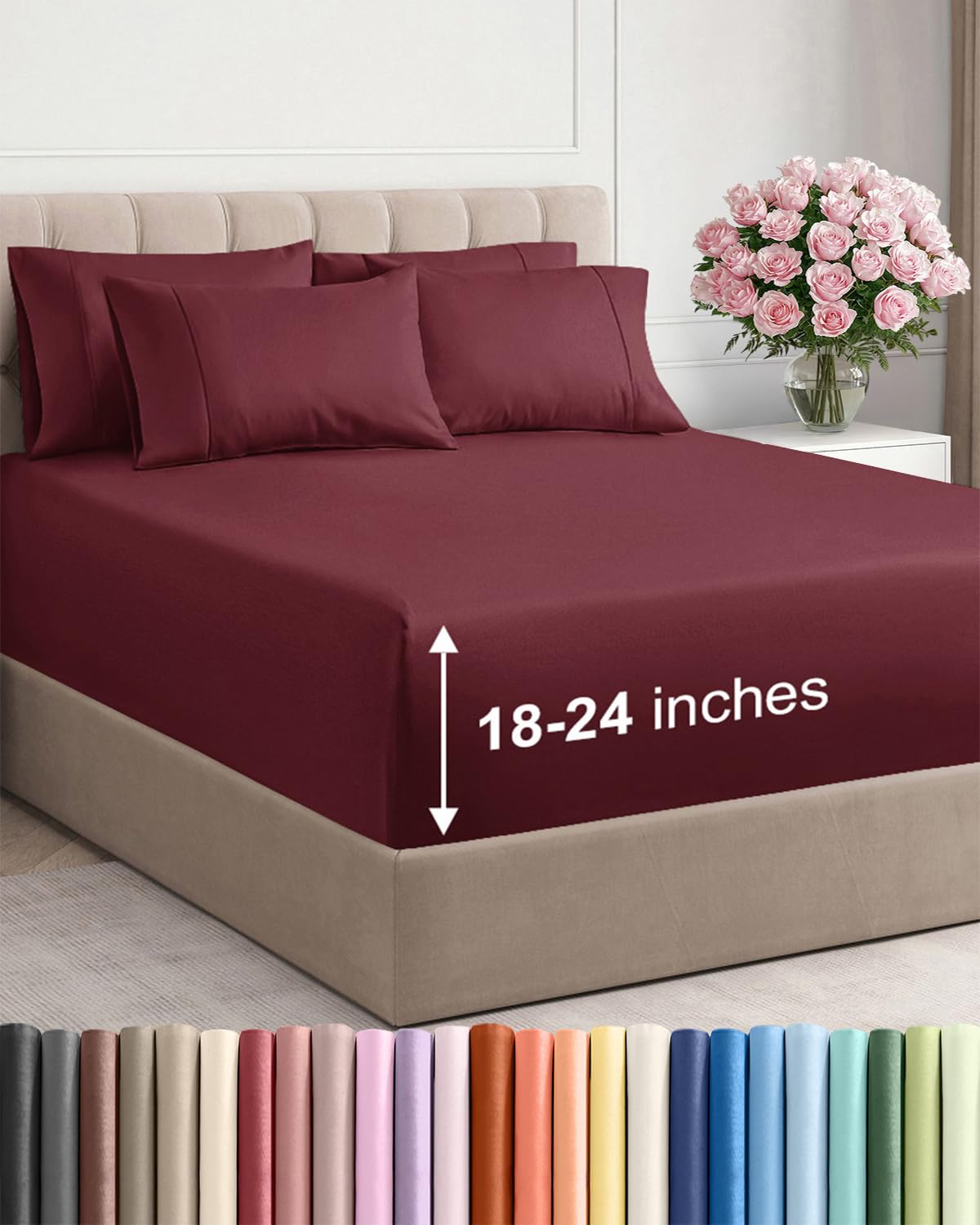 Extra Deep Queen Sheet Set - 6 Piece Breathable and Cooling Sheets - Hotel Luxury Bedding for Women, Men, Kids & Teens - Easy & Secure Fit - Soft, Wrinkle Free and Comfy - Extra Deep Pockets - Coral