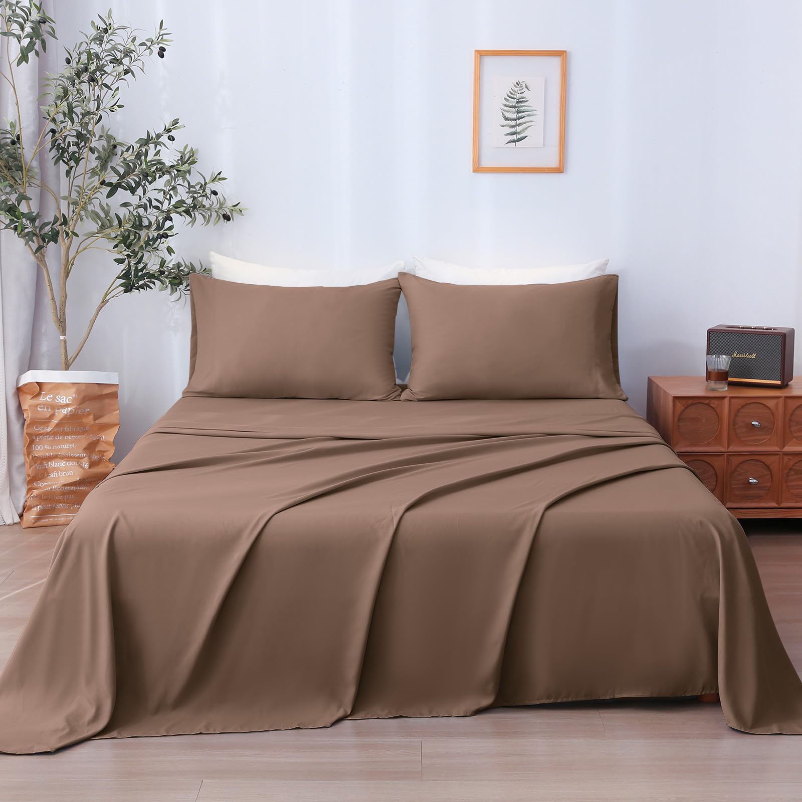 LONAVA Twin Sheet Set 3 Pieces,Peachy Coral Ultra Soft & Breathable Microbifer Sheets, 1600 Thread Count Hotel Luxury Oeko-Tex Bed Sheets, 14-16 Inch Deep Pocket Durable Wrinkle Free Sheets